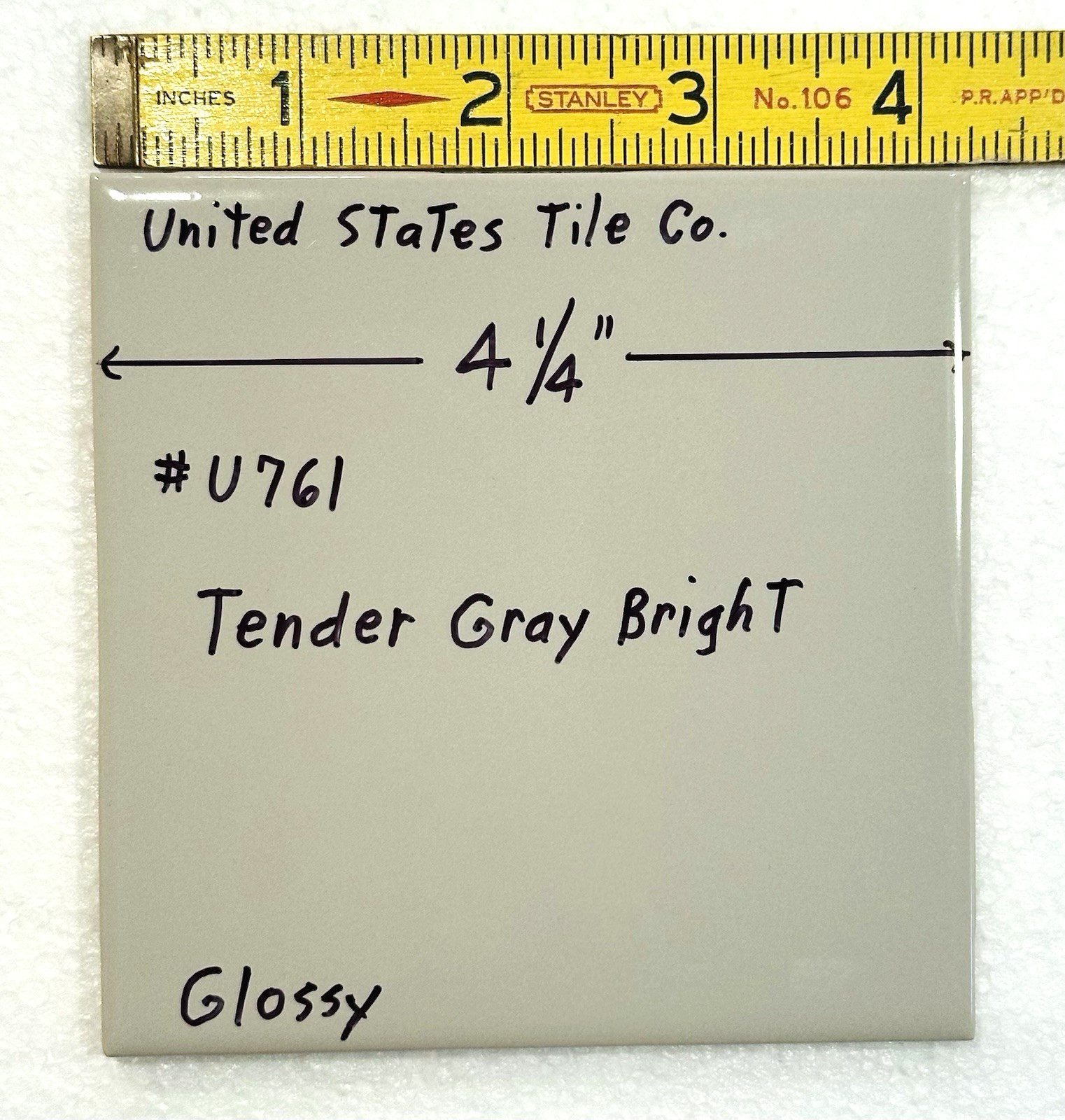 1 pc. Tender Gray: 4-1/4″ Glossy Ceramic Tile by United States Tile Co. #U-761