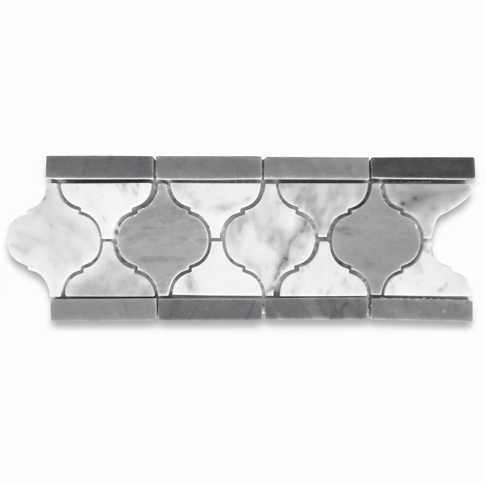 C892B3XP Carrara Venato Marble Arabesque Baroque Border Tile Mix Gray Polished