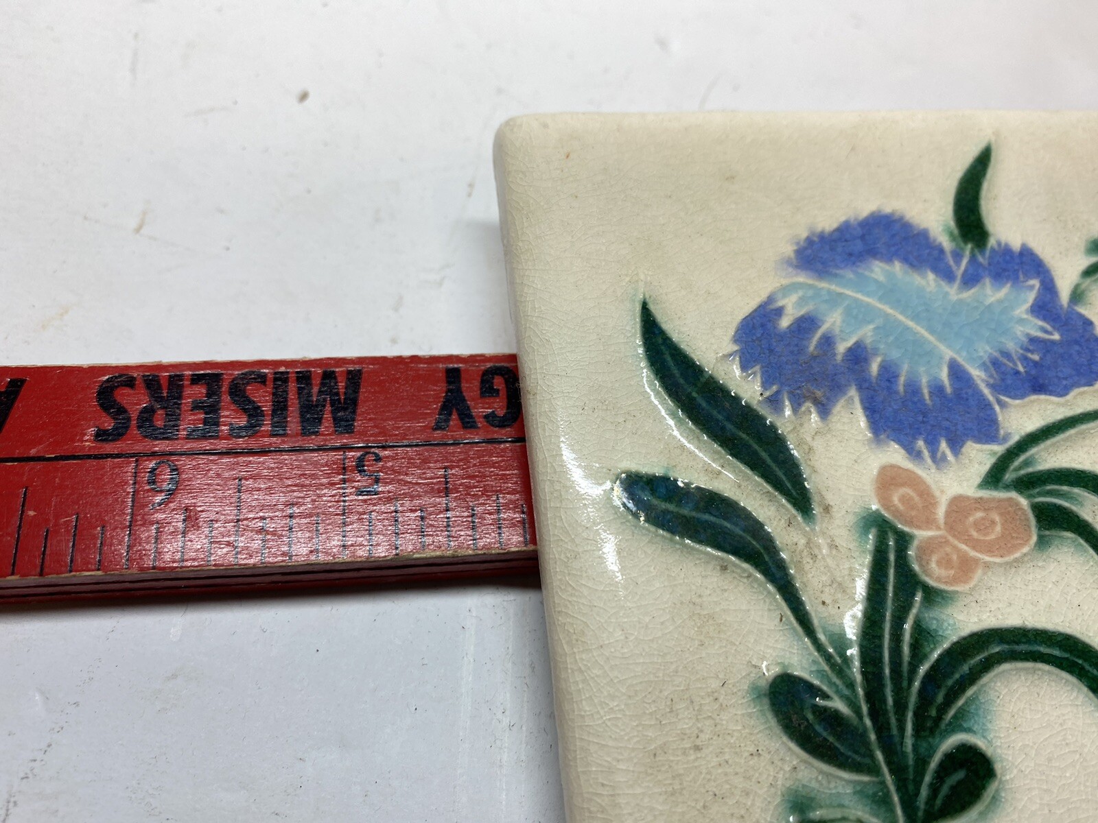 Vintage Ceramic Porcelain Kiln Fired Floral 4” Tile
