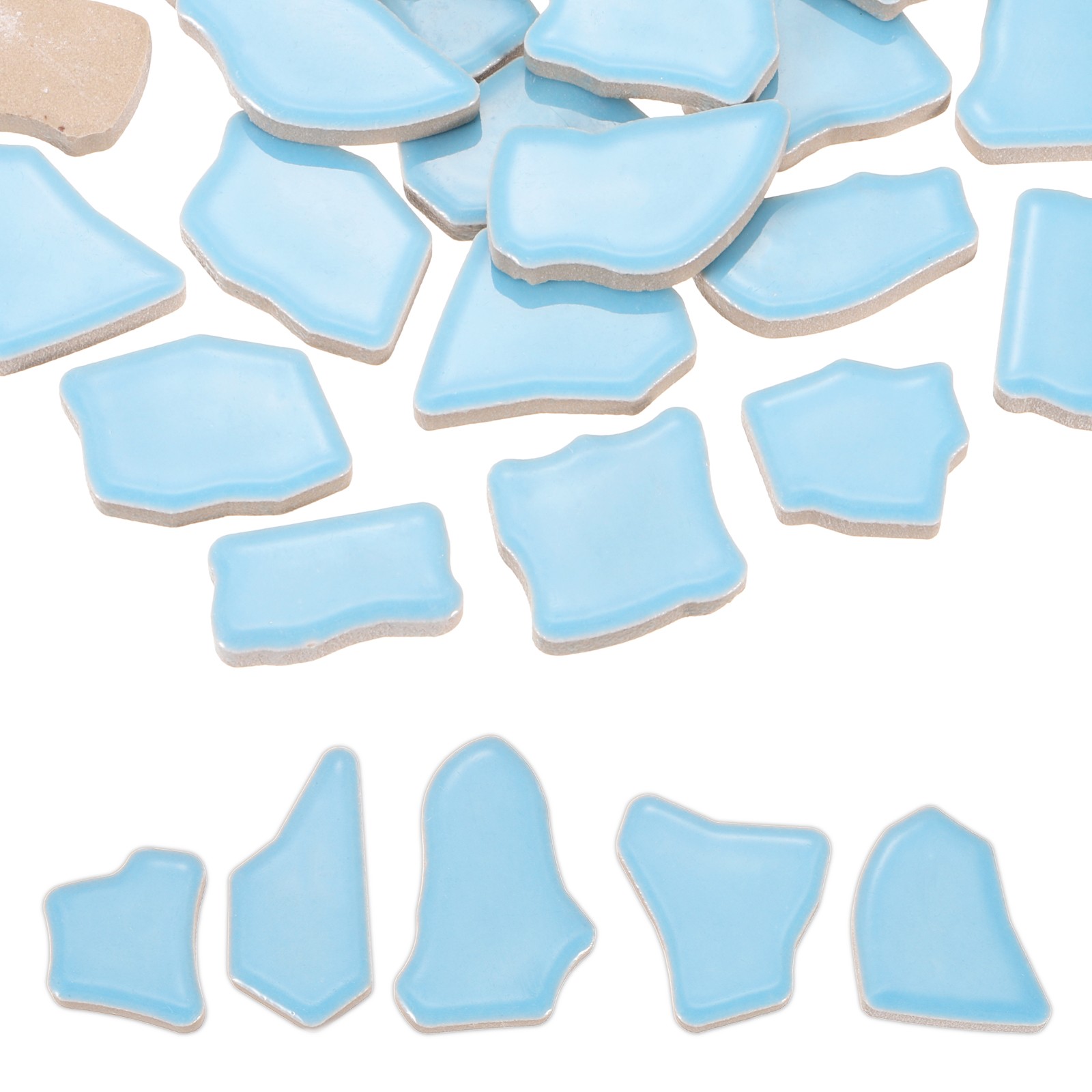 500g/1.1LB Irregular Ceramics Mosaic Tiles, 0.79″-1.57″ Mosaic Tile, Sky Blue