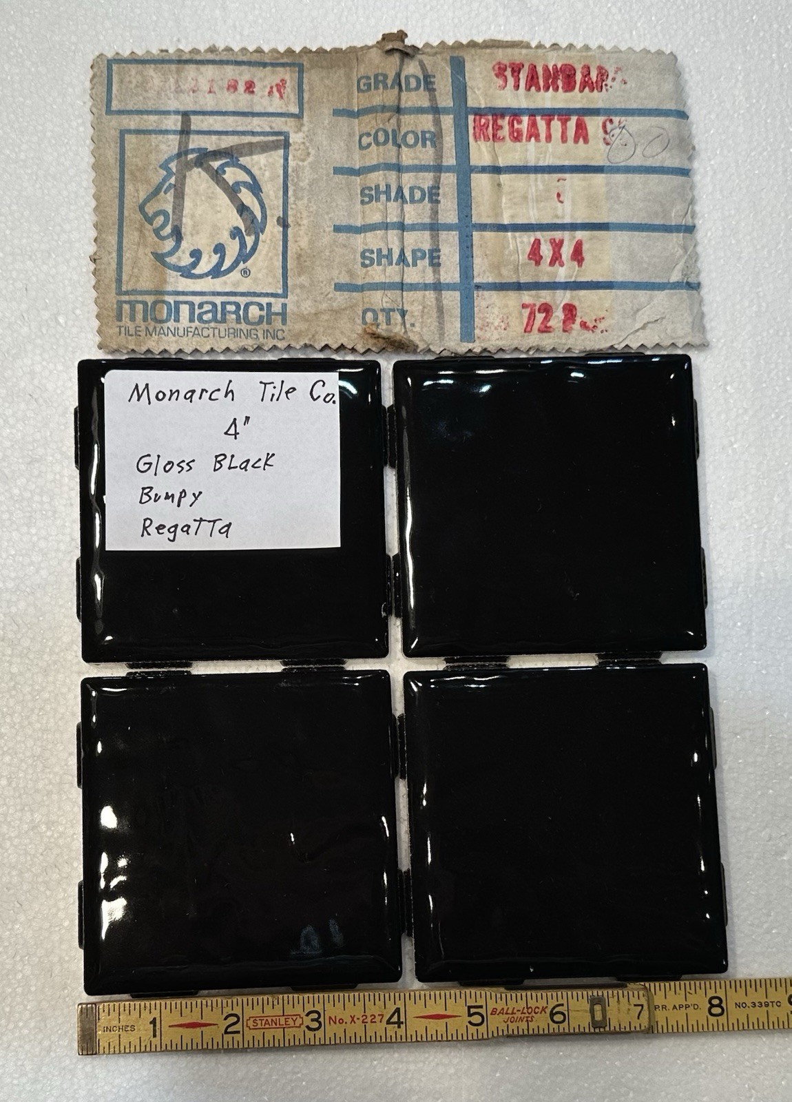 4 Pieces: Dark Rich Gloss Black: 4″ Very Bumpy Ceramic Tile by Monarch Co. NEW