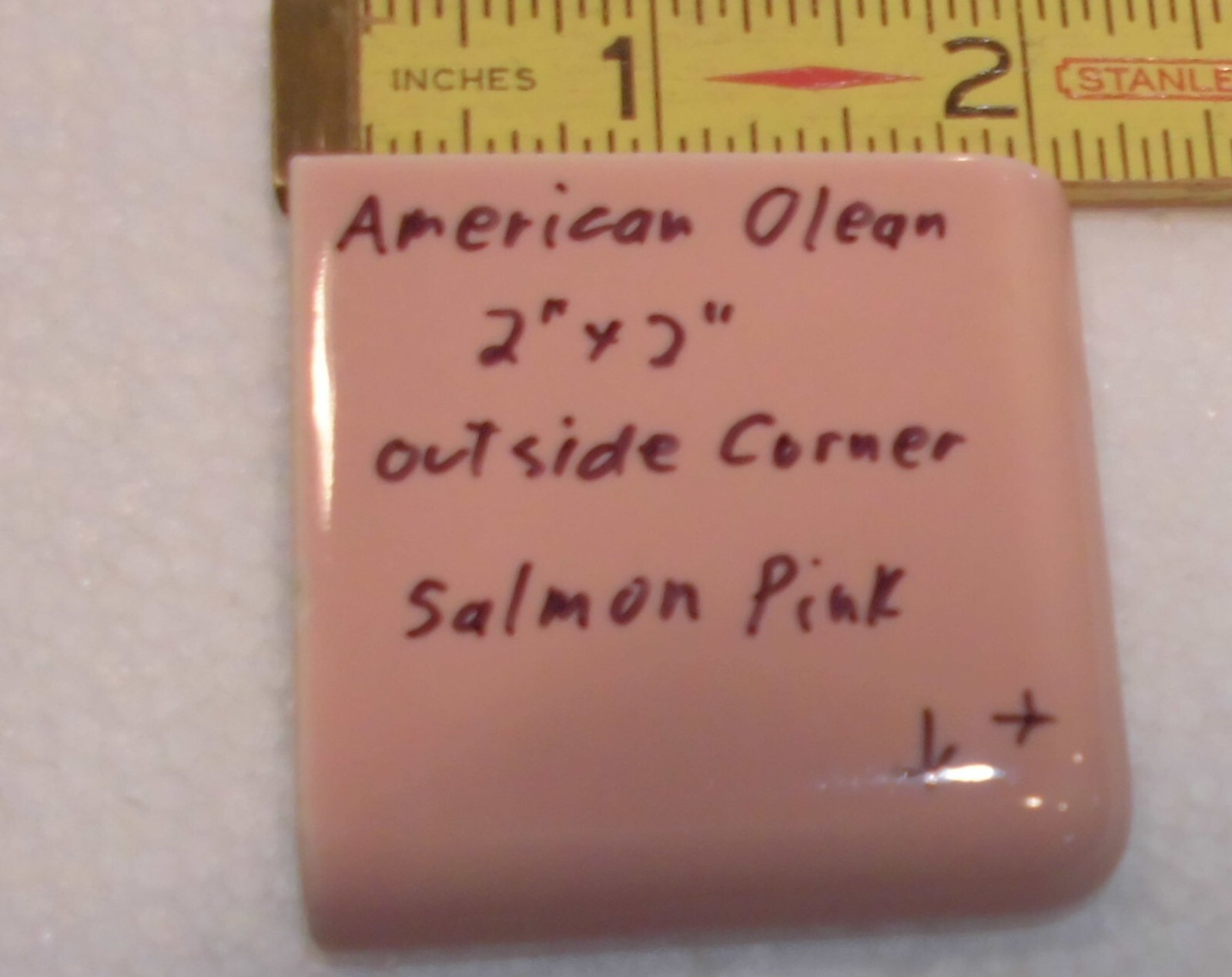 1 pc. Salmon Pink: 2″ X 2″ X 5/16″ Glossy Ceramic Surface Bullnose Corner Tile