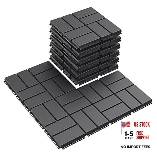 Plastic Interlocking Deck Tiles Pack Outdoor Patio 12″*12″ 9 Dark Grey