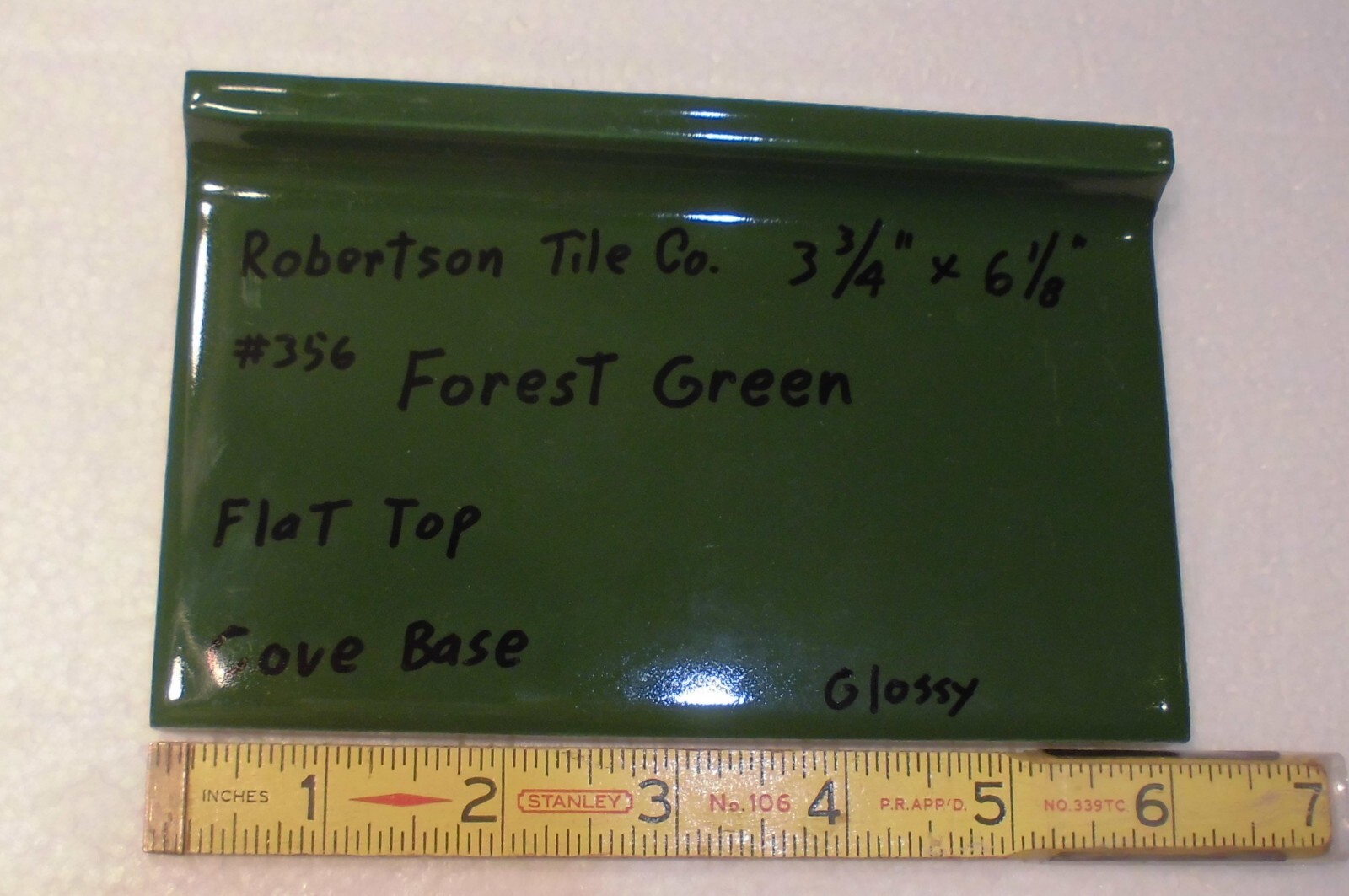 1 pc. Forest Green 4” X 6” Ceramic Cove Base Tile by Robertson Co. Stack-on-Top