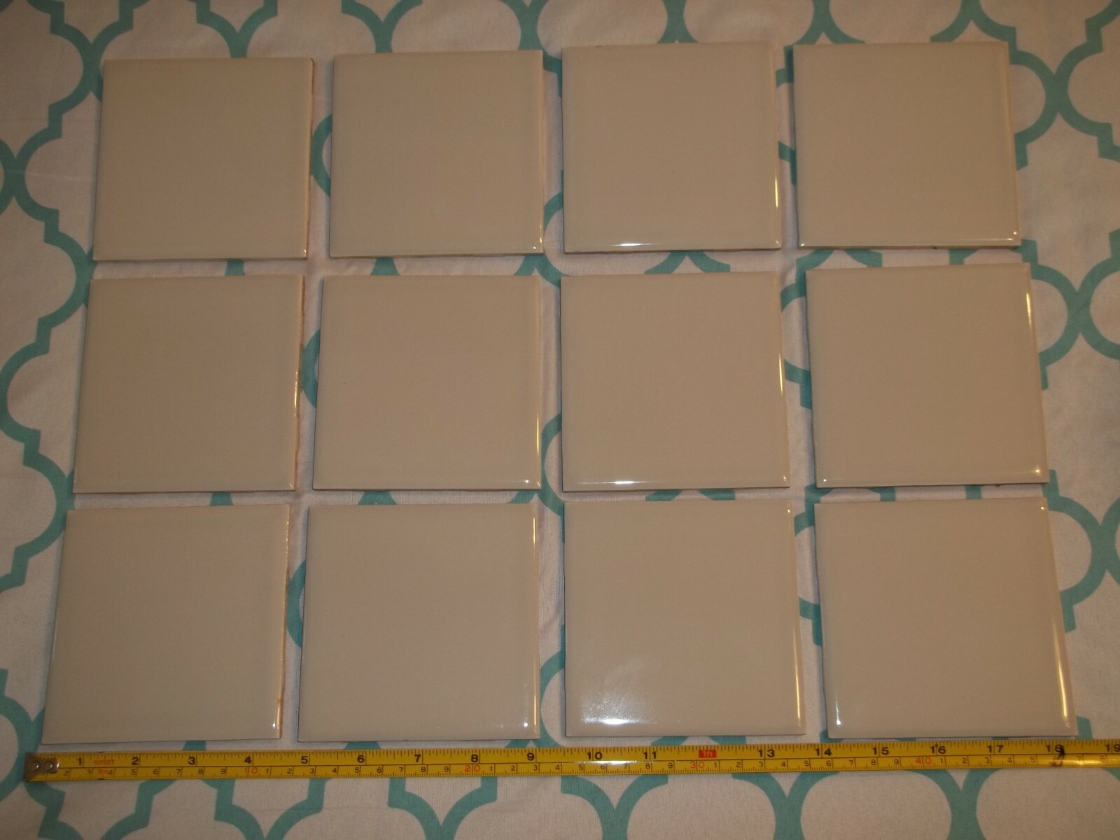Vtg Lot of 12 1950’s Stylon Glossy Ceramic Light Gray Bathroom Wall Tiles 4 1/4″