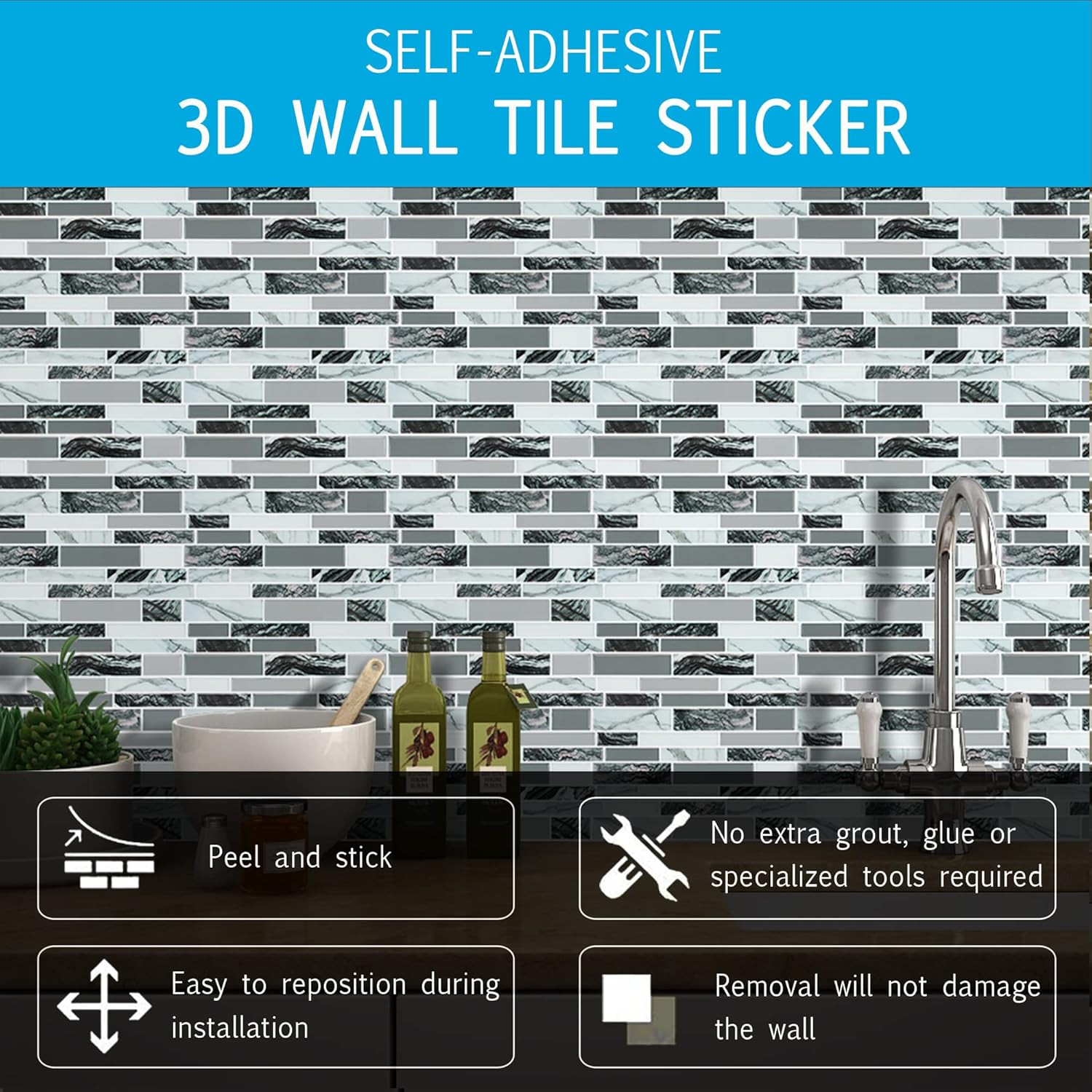 10-Sheet Peel and Stick Tile Backsplash,12 Inchesx12 Inches Premium Wall Sticker