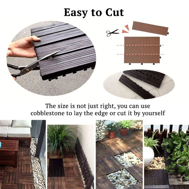 10x Deck Floor Tiles DIY Wood Floor Decking Interlocking Outdoor Garden Balcony