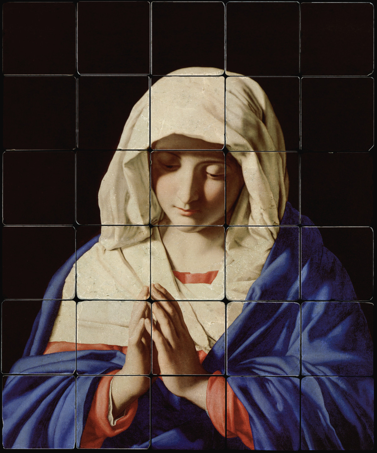 20×24 The Virgin in Prayer, Religious Tumbled Marble Tiles