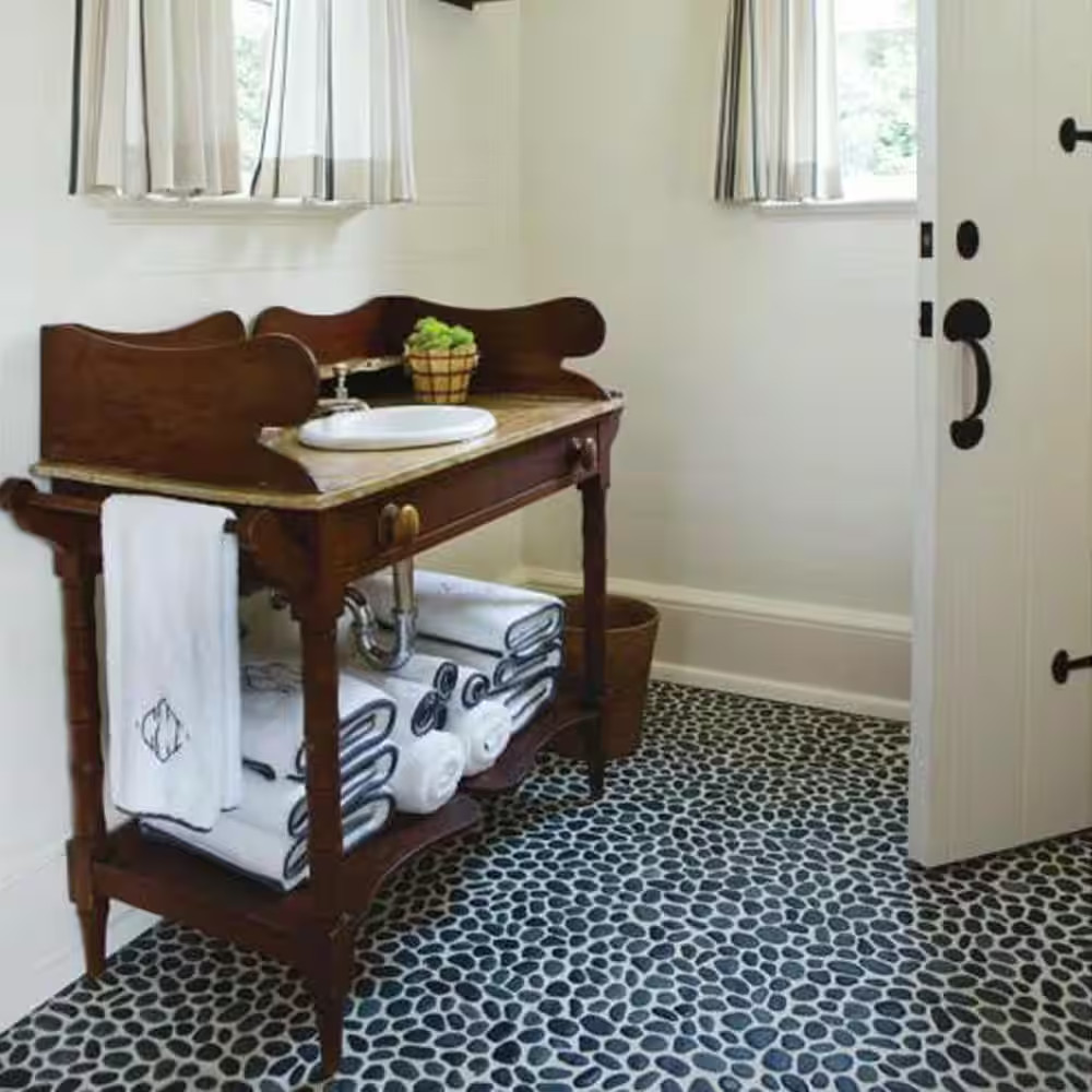 12 In. X 12 In. Black Mid-Polish Pebble Stone Floor and Wall Tile (5.0 Sq. Ft. /