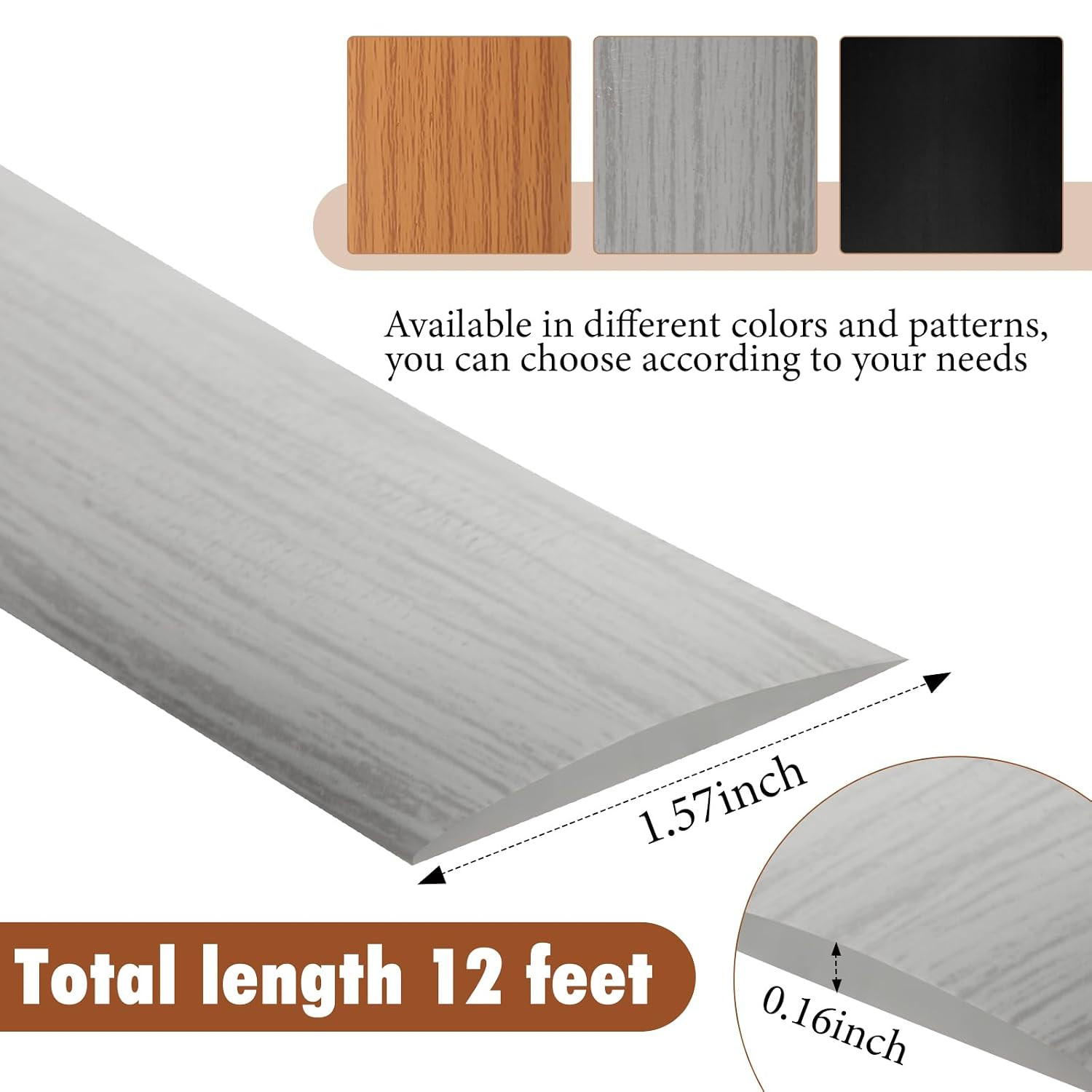 12 Ft / 6 Ft Vinyl Floor Transition Strip 1.57″ Wide Self Adhesive Thresholds…