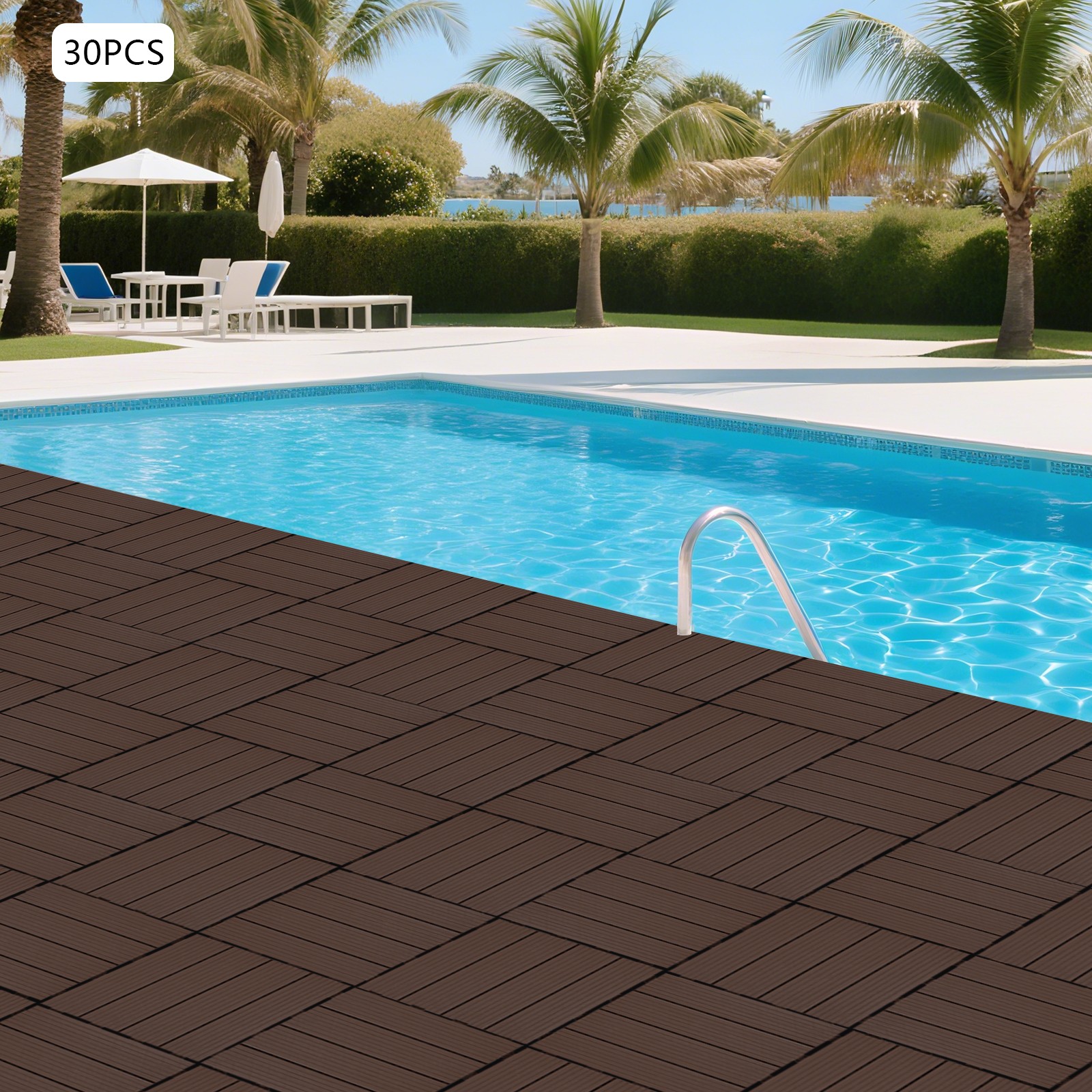 30pcs Deck Patio Tile Interlocking Plastic Flooring Pavers 11.81*11.81*0.79in