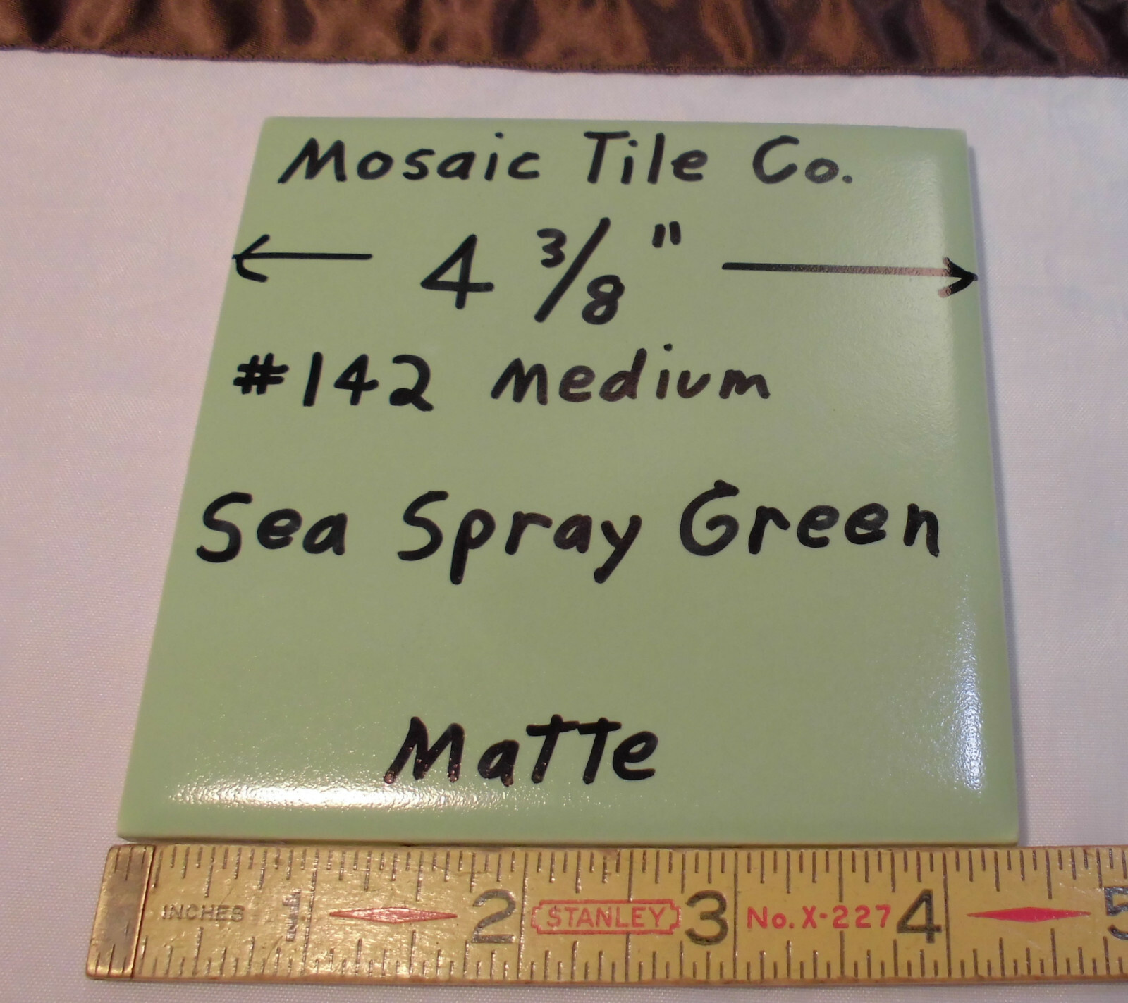 1 pc. *Sea Spray Medium Green* Matte Ceramic Tile 4-3/8″ by The Mosaic Co. NOS