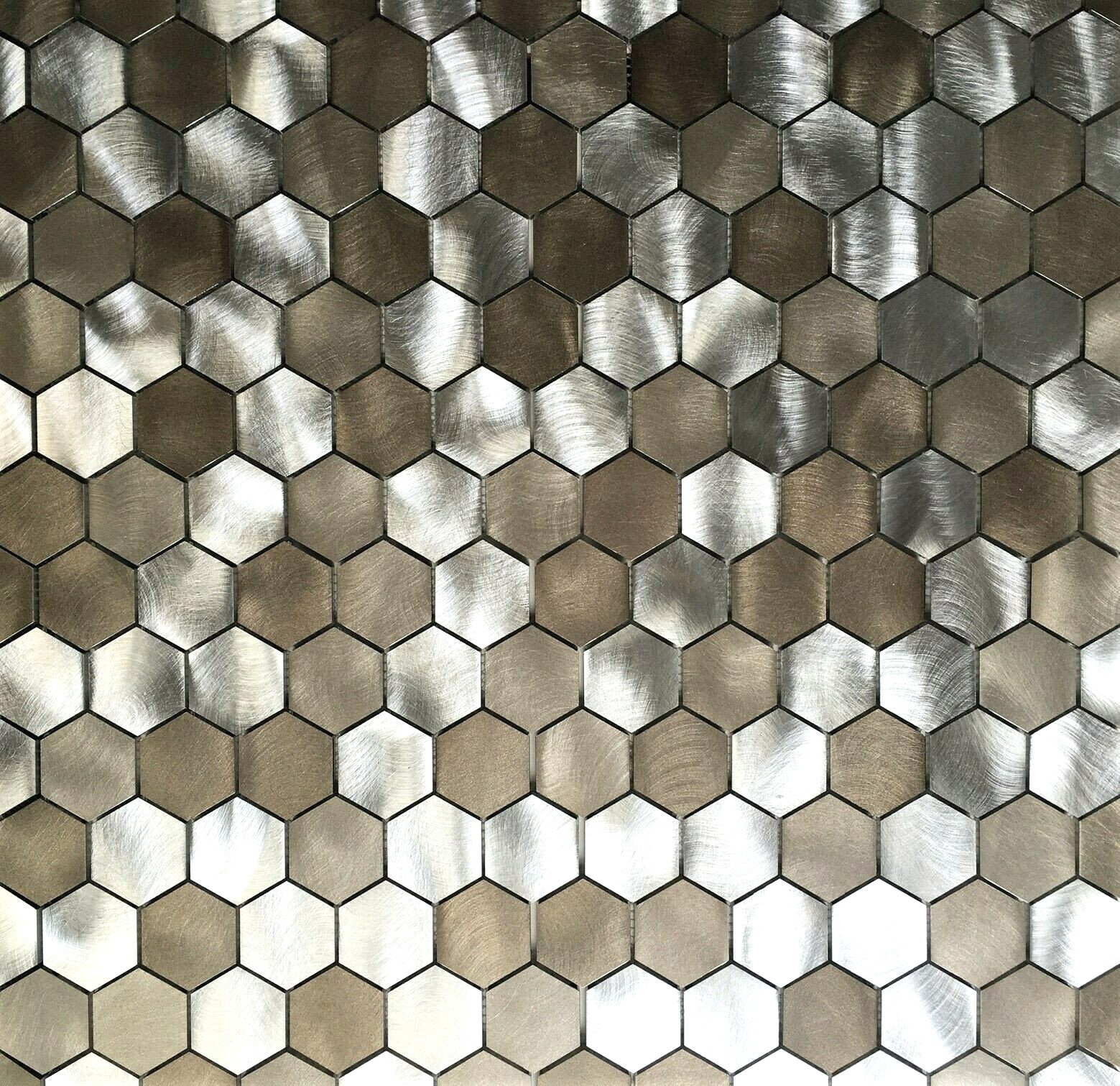 Brushed Aluminum Multi-Color 2 inch Hexagon Mosaic Backsplash Tile (BOX OF 10)