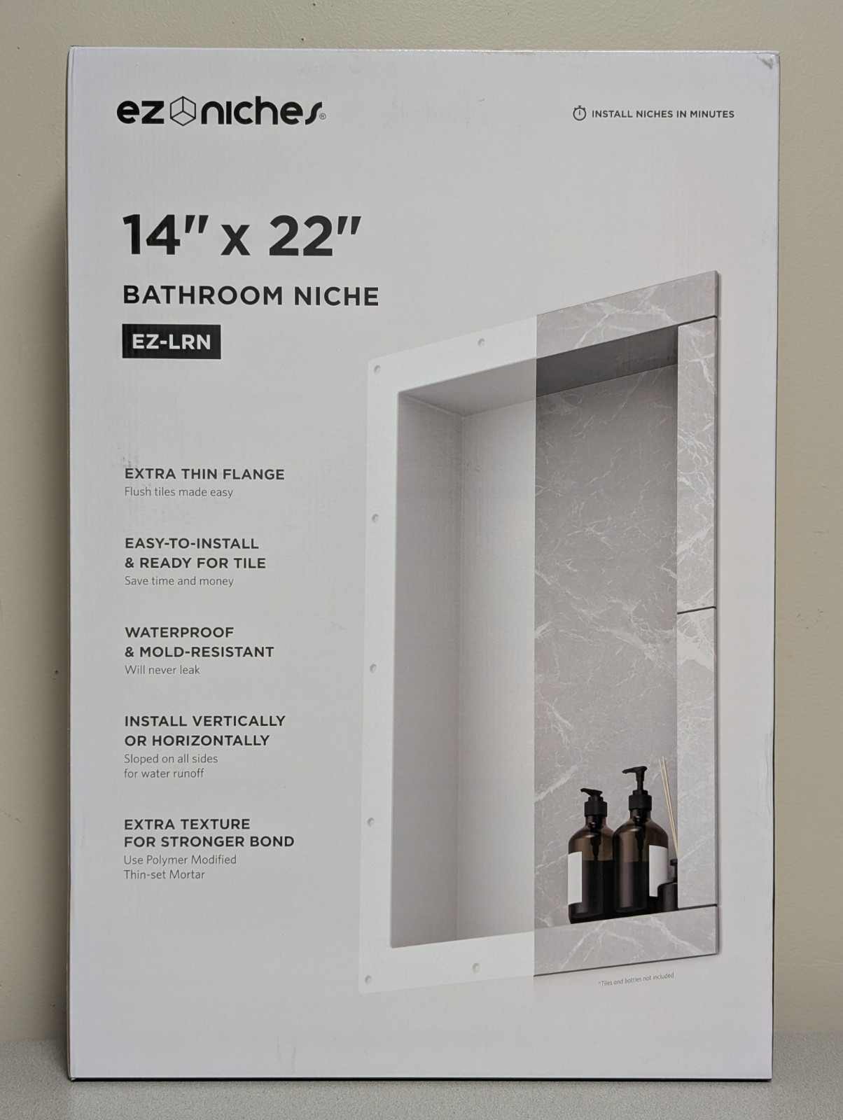 EZ-Niches EZLRN 14in X 22in Rectangular Tile Bathroom Niche Textured Grey