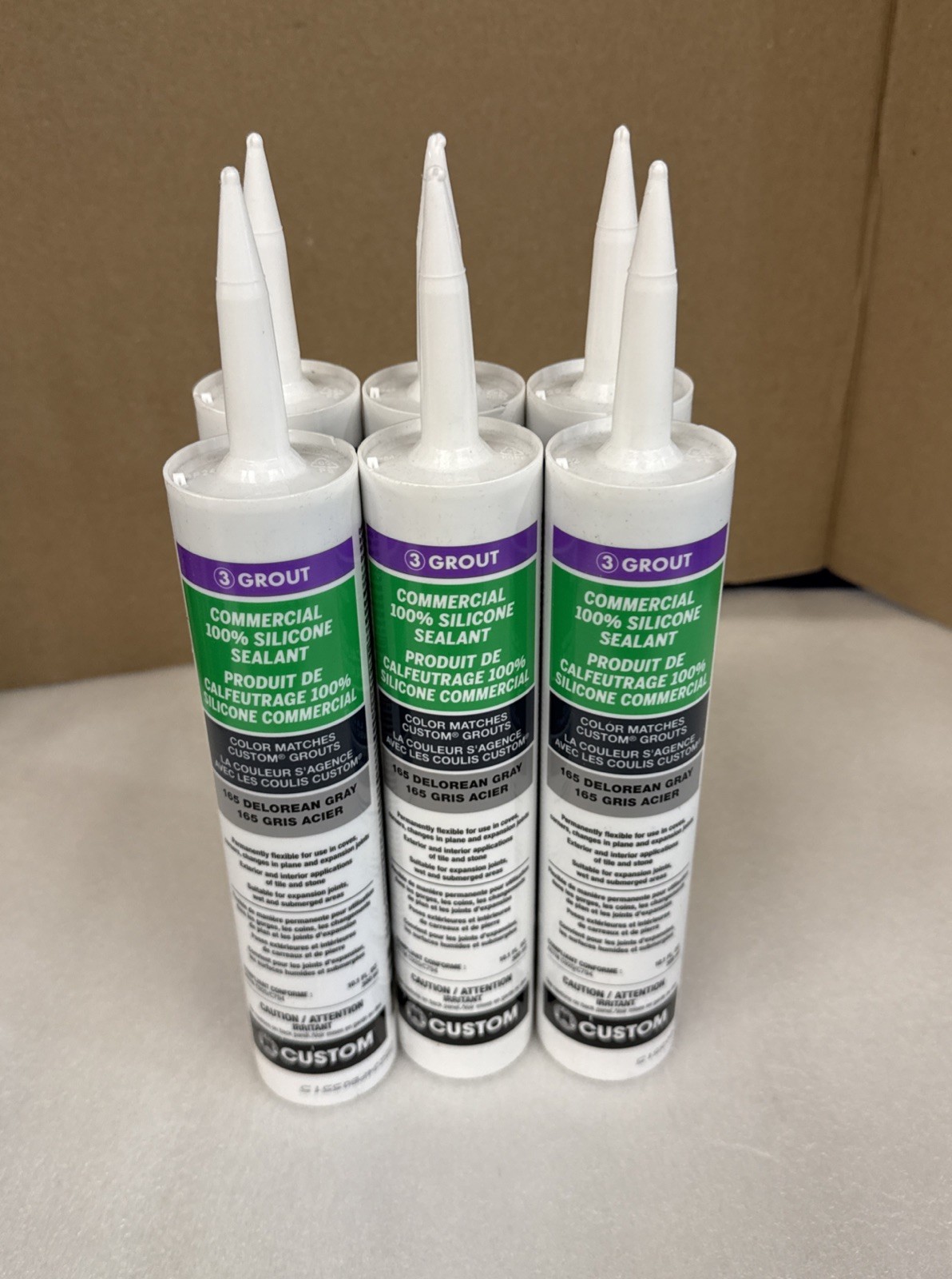 Commercial 100% Silicone Sealant 3 Grout 165 Delorean Gray. 6 Pack