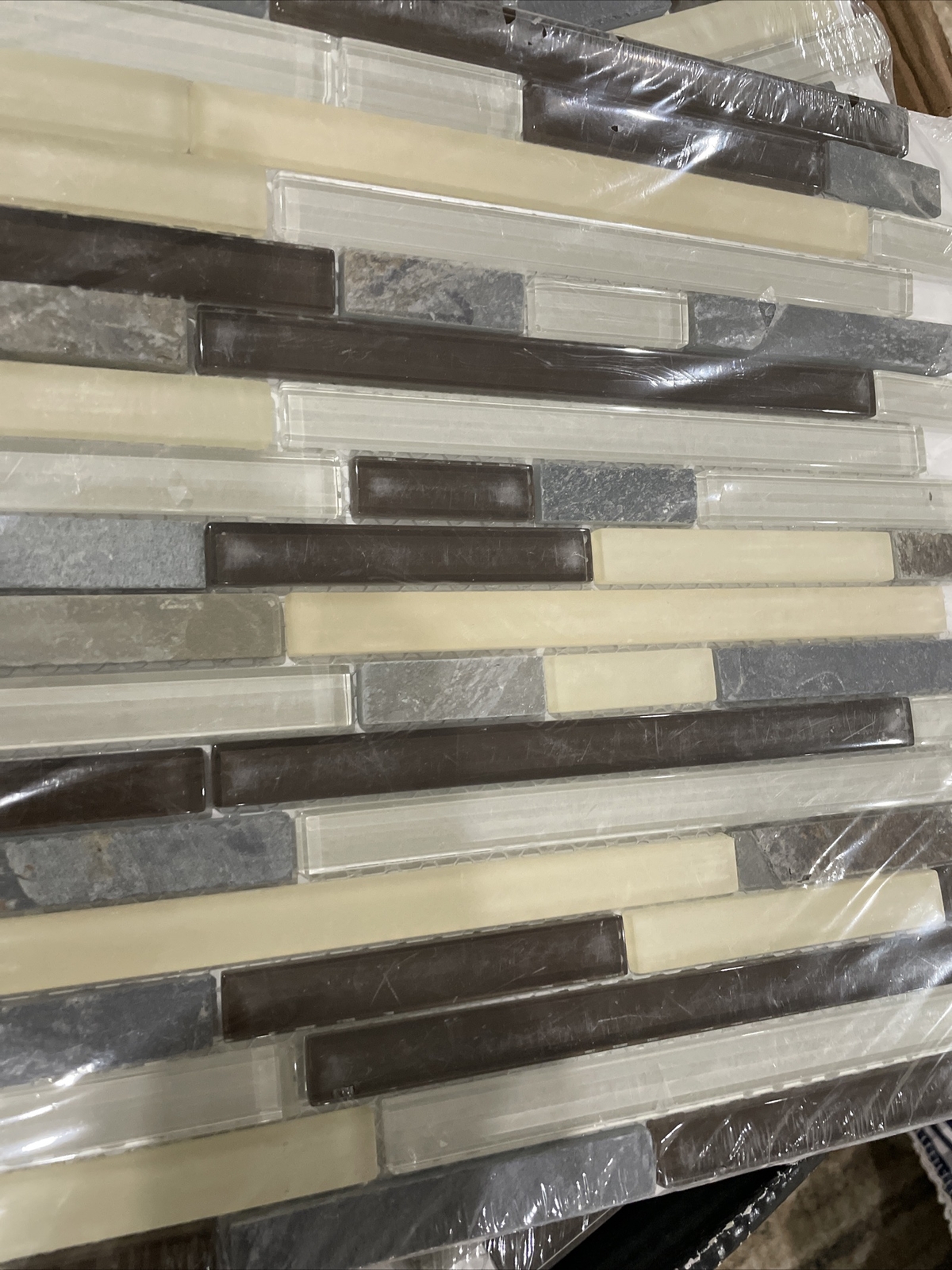 10PC Jeffrey Court Slate Beach TexturEd Interlocking Glass Mosaic Wall Tile