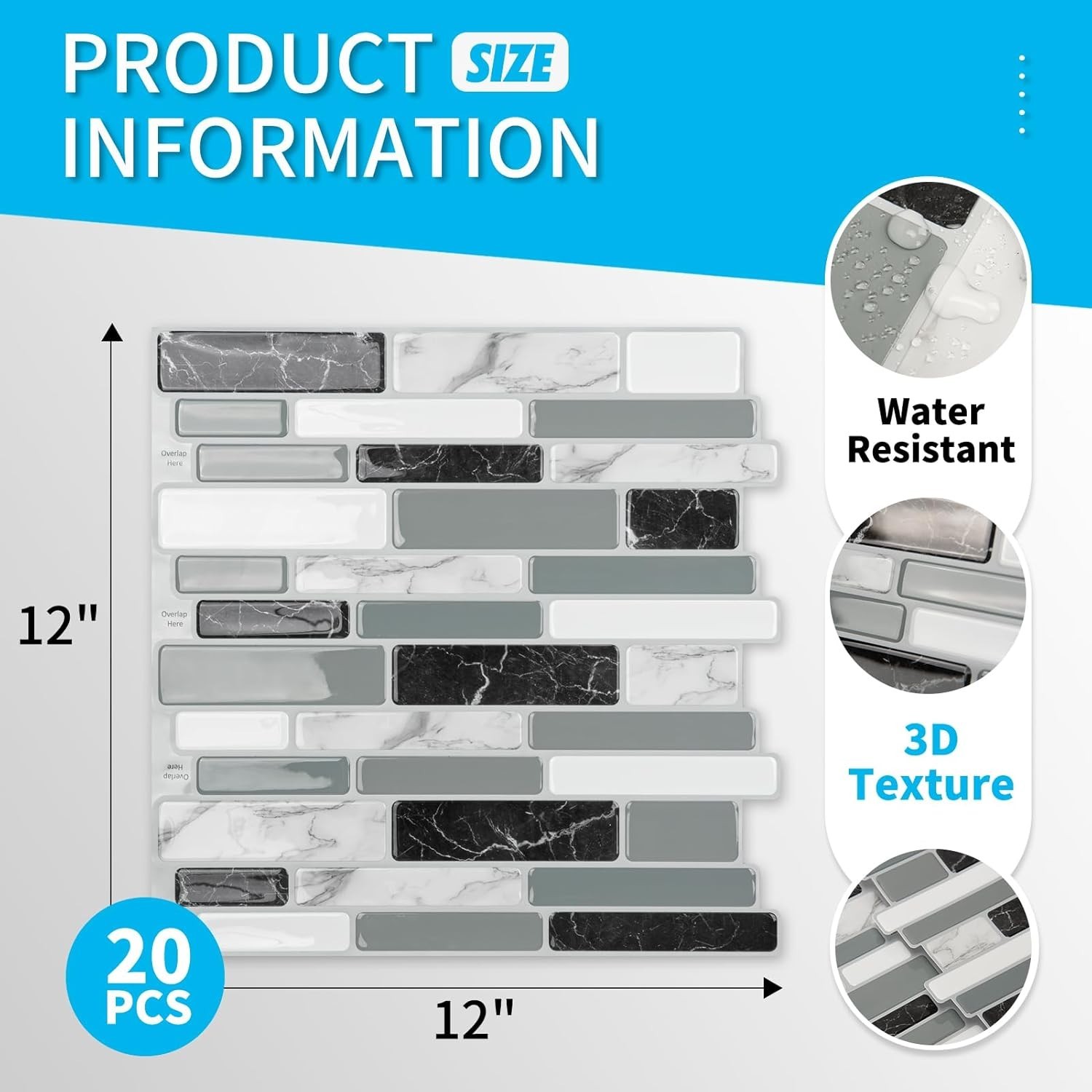 Easy DIY 12″x12″ Backsplash Tiles (20 Sheets)