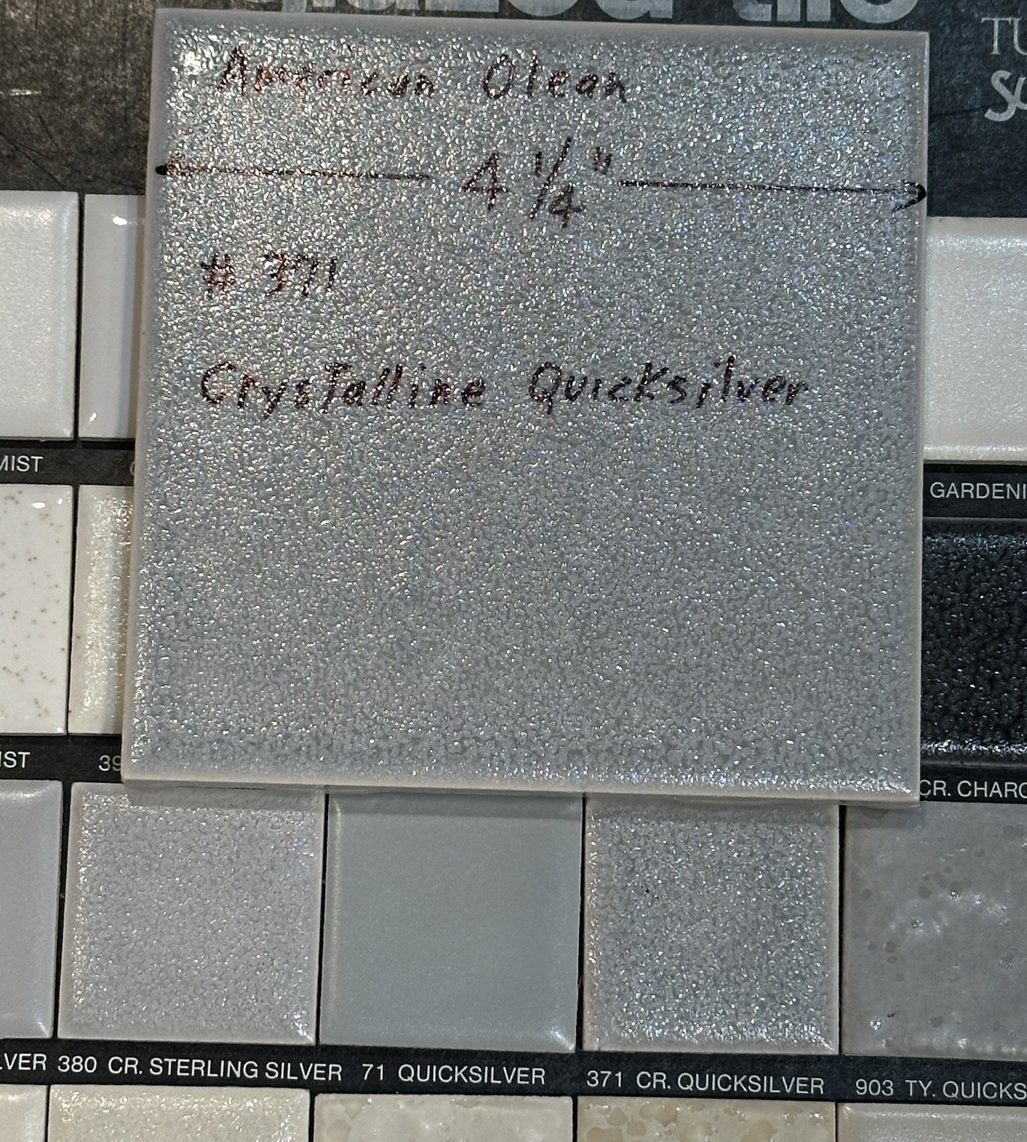 1 pc. Quicksilver – Gray: 4-1/4″ Ceramic Crystalline Tile by American Olean Co.