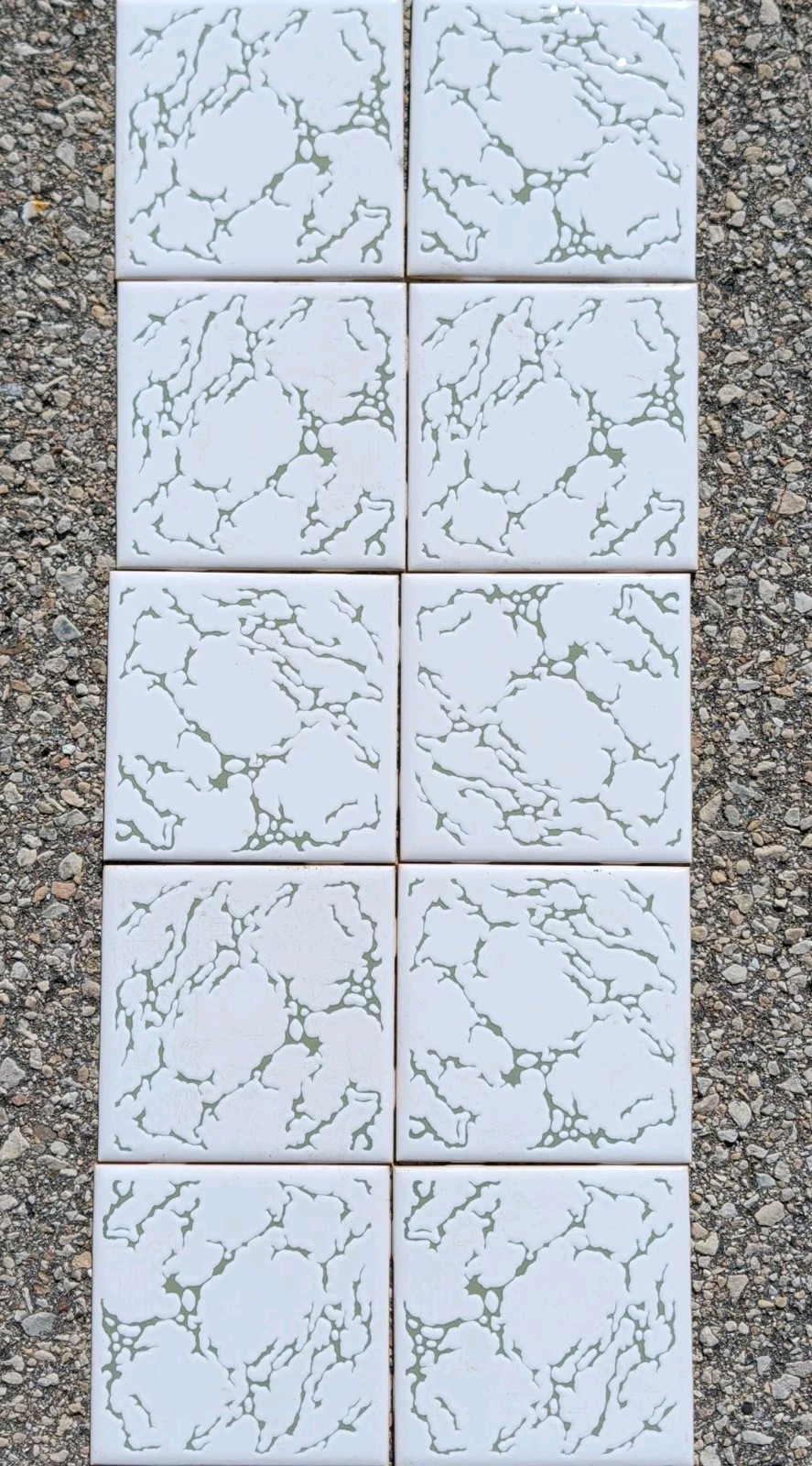Vtg 10 Wall Tile NTK Japan Avocado Green Veined White Porcelain Ceramic MCM 4.25