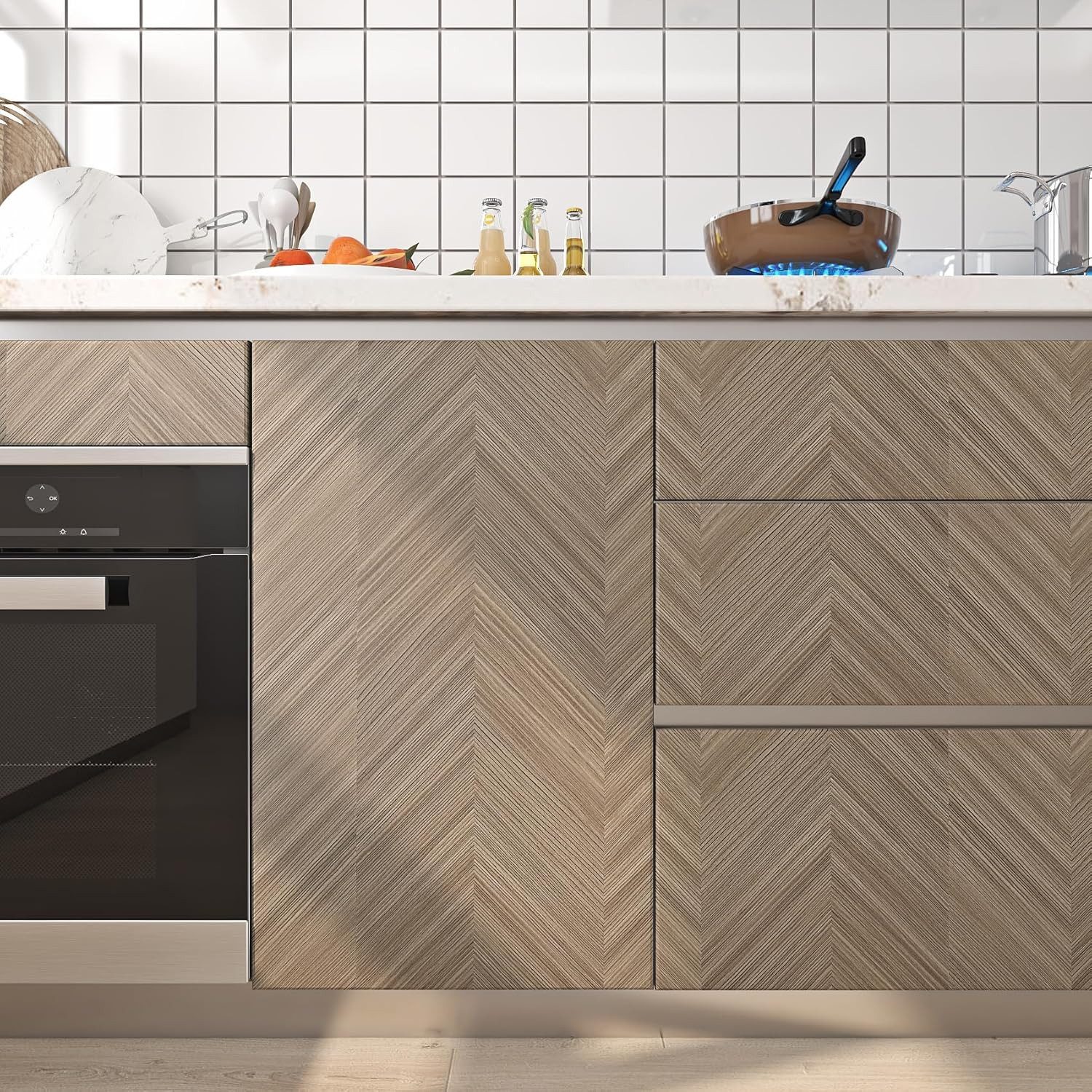 Herringbone Wood Grain Contact Paper for Floors PVC Waterproof Linoleum Flooring