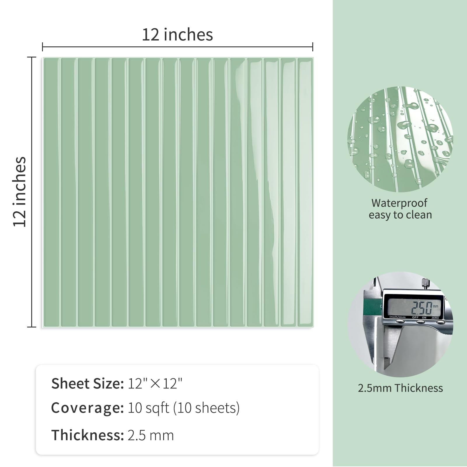 Kitchen Backsplash Tiles 10-Sheet 12″x12″ Sage Green Peel and Stick Waterproof