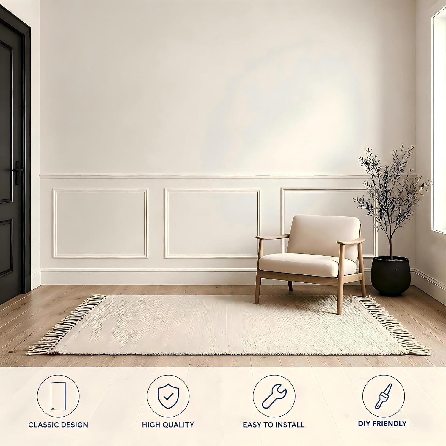3 Set Peel and Stick Wall Molding Kit,Pre Cut Wainscoting Panels,24X32In | Self