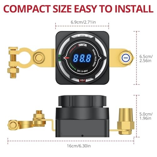 Battery Disconnect Switch 12V with Voltage Display, DC 5-80V 300A Battery