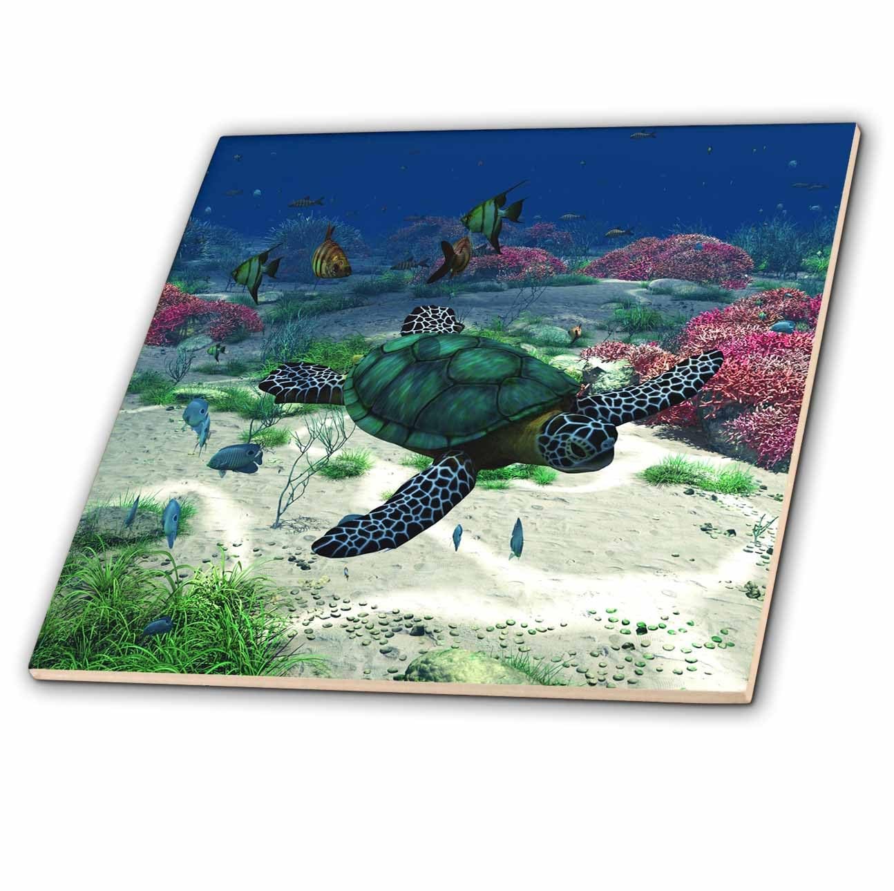 3dRose Sea Turtle Ocean Tropical Fishes Corals Ceramic Tile 6-Inch