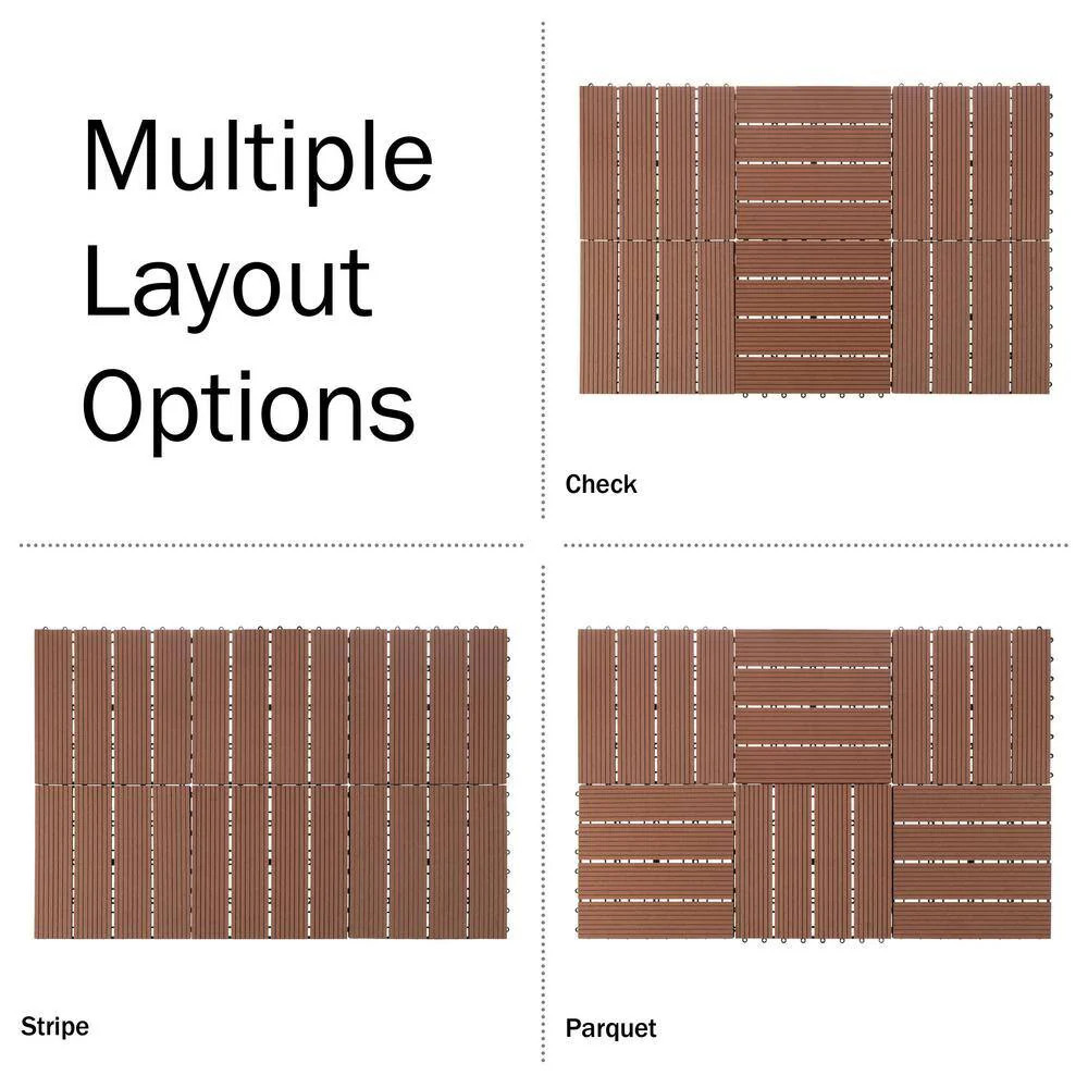 1×1 Patio Deck Tiles Wood Polypropylene Interlocking Flooring Brown 6 Pack