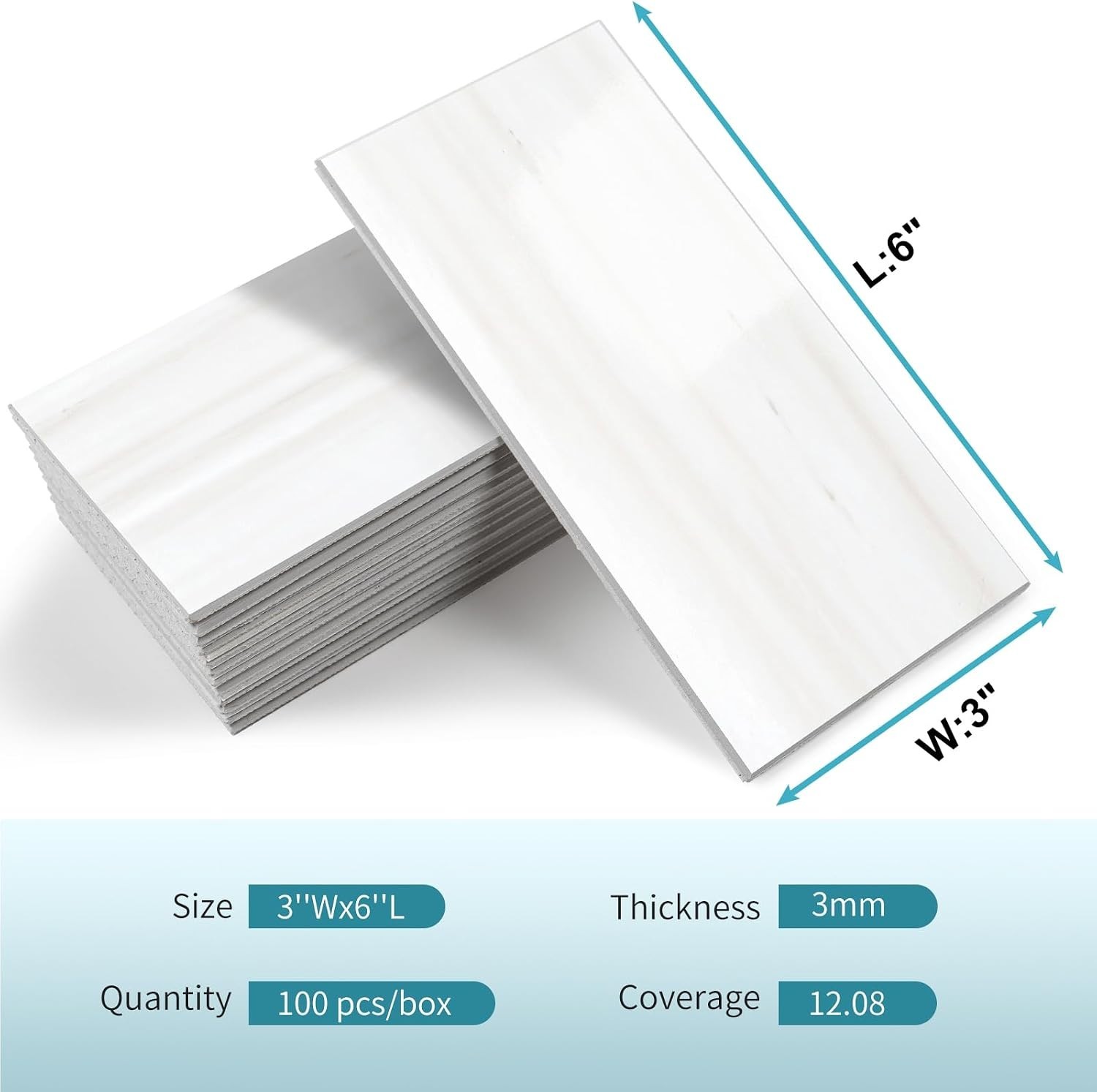 Geometric 3”x6” PVC Peel and Stick Tile – 100 Pieces for Easy DIY Backsplash