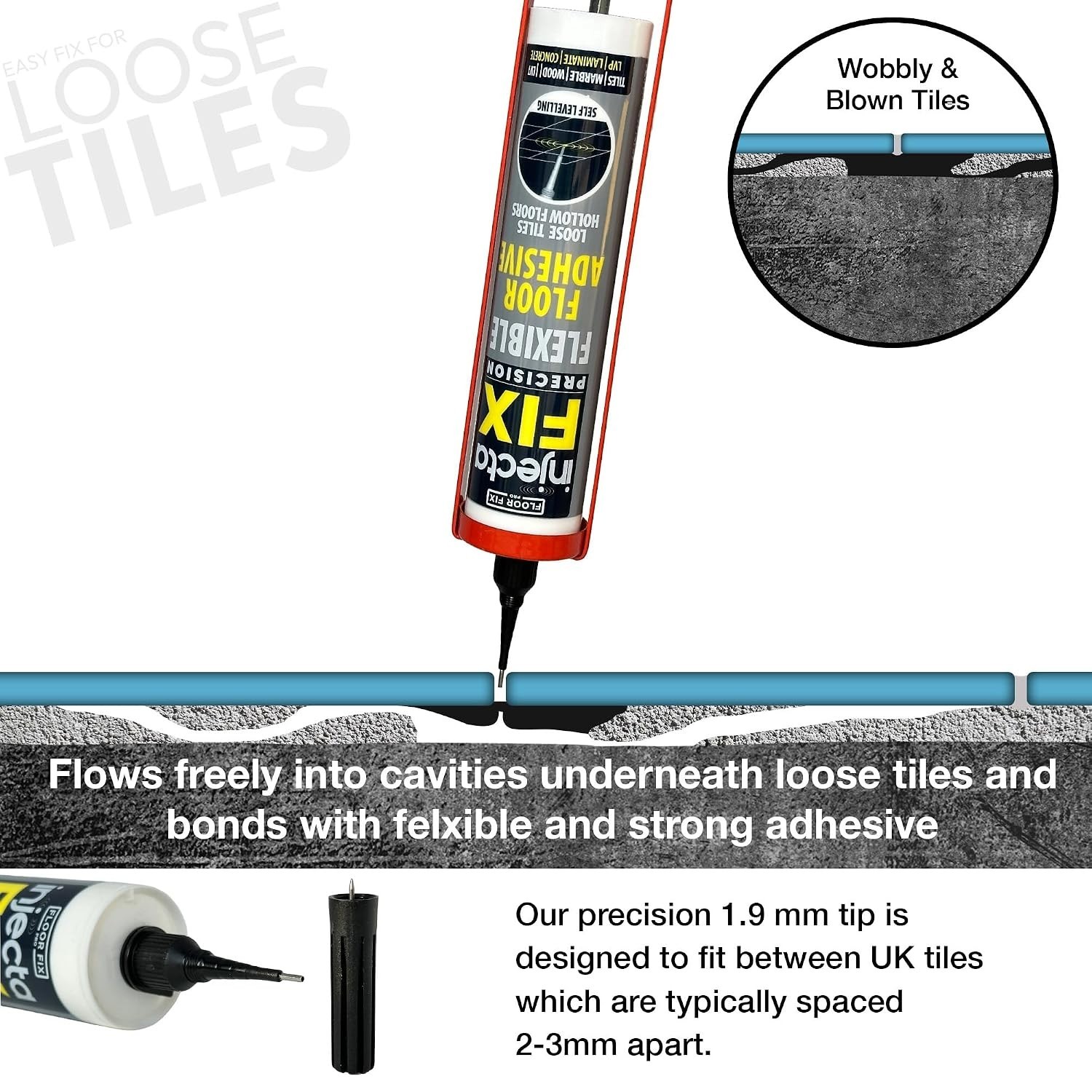 Strong and Water-Resistant Tile Repair Kit with Stainless Steel Tip – 10.1 fl oz