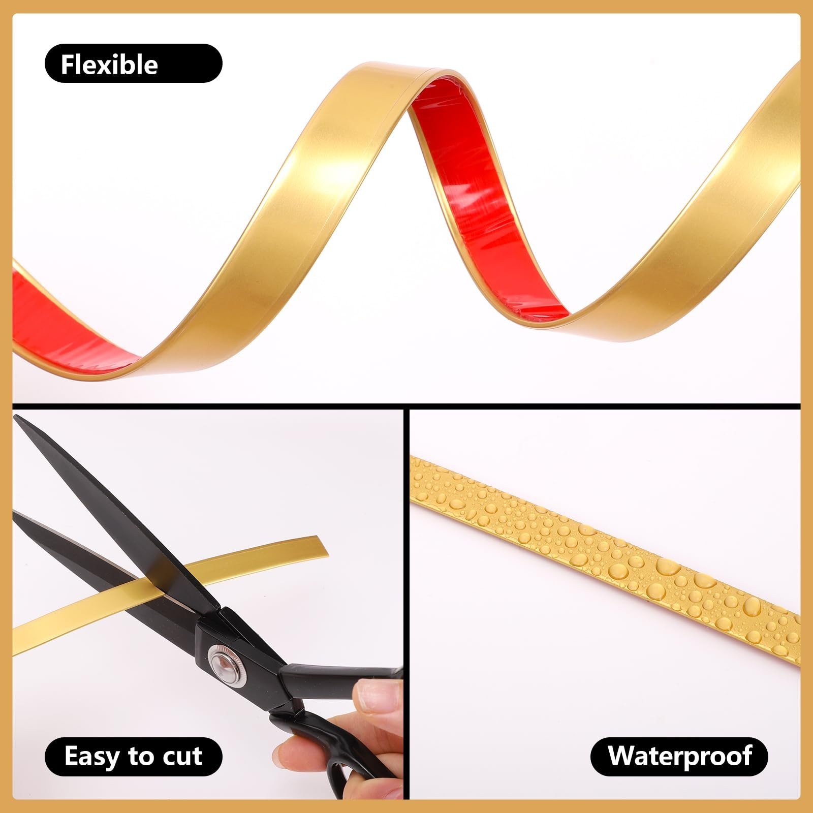 Gold Trim Peel and Stick 0.4” W × 394”L Total Gold Tape, 2 Rolls Self-Adh