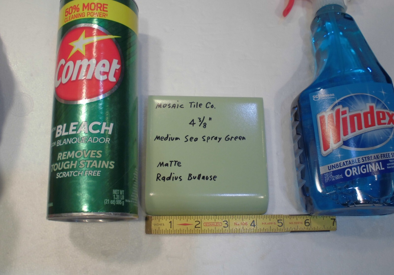 1 pc. Medium Sea Spray Green: Matte Radius Bullnose Ceramic Tile 4-3/8″ NOS