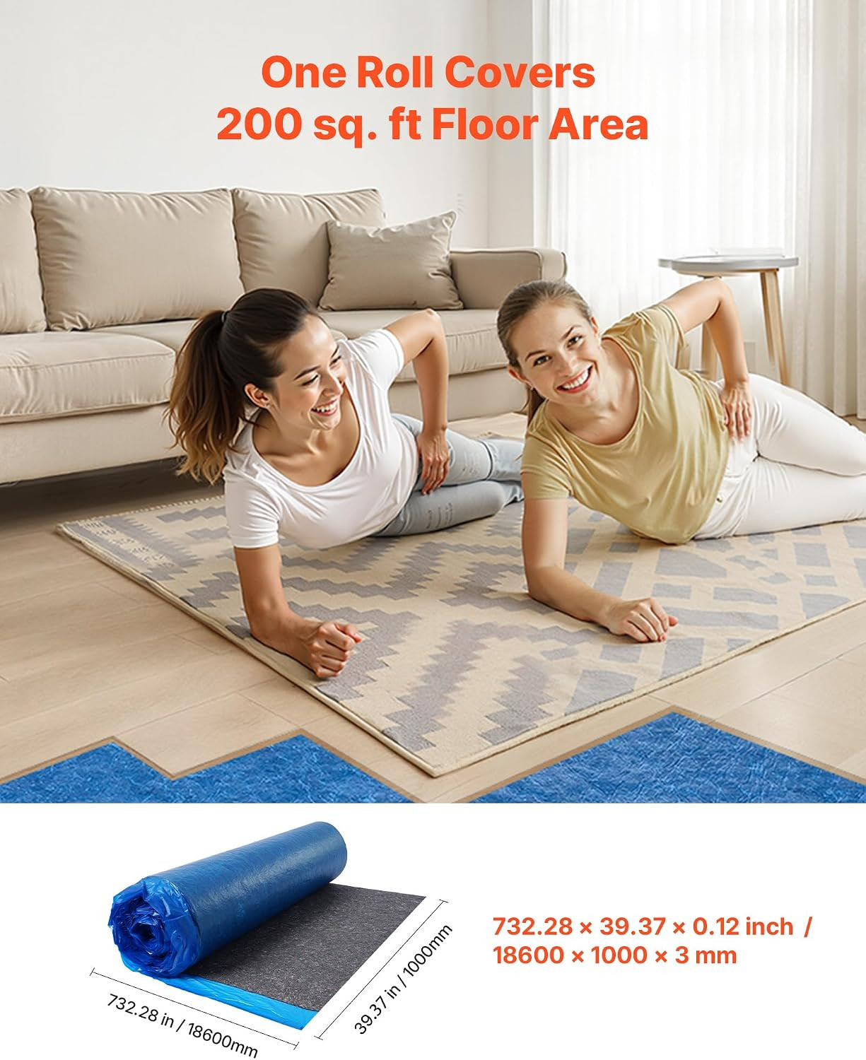Floor Underlayment 400 Sq. Ft, 3Mm Laminate Flooring Padding with Attached Vapor