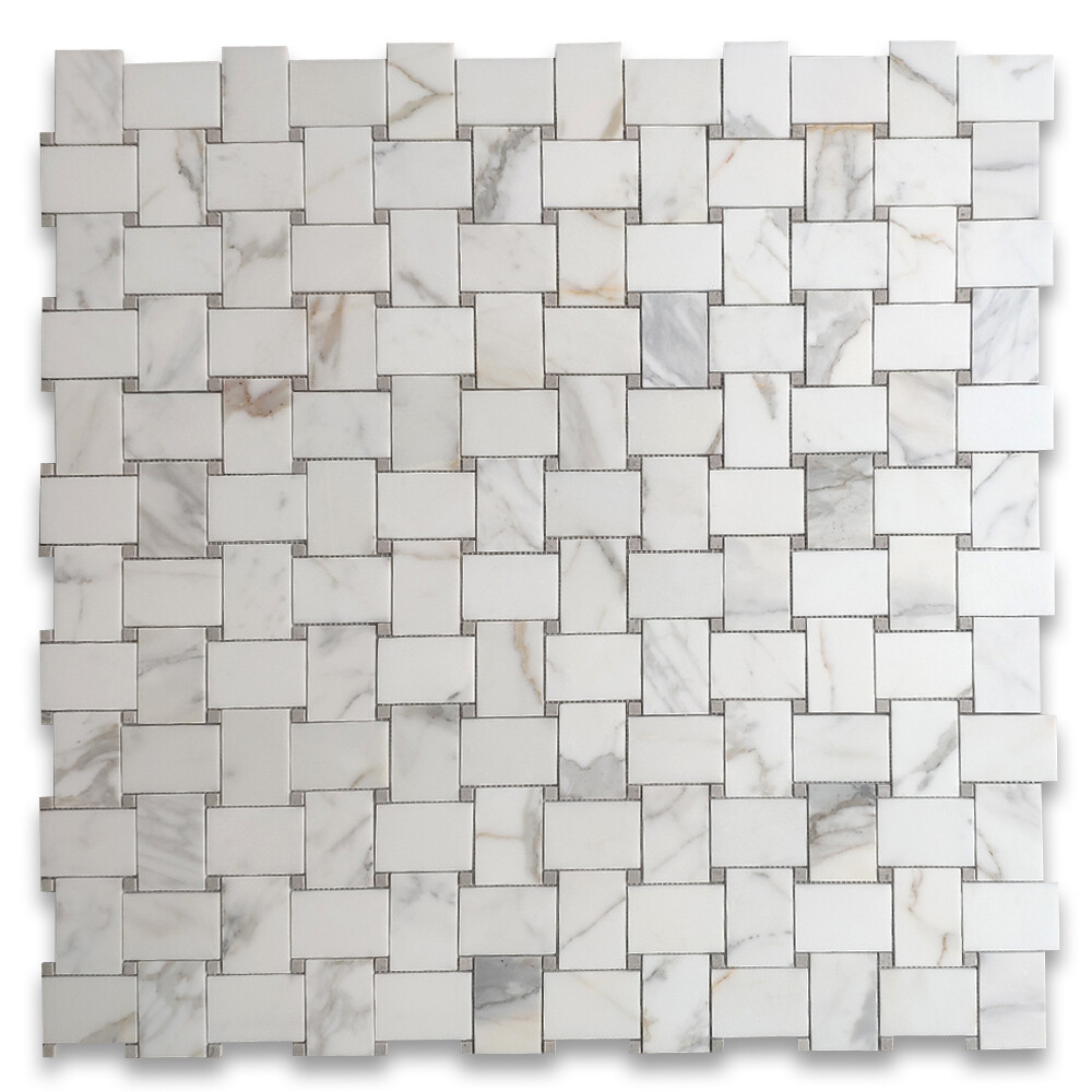 G663XH Calacatta Gold Marble Basketweave Mosaic Tile Cinderella Gray Honed
