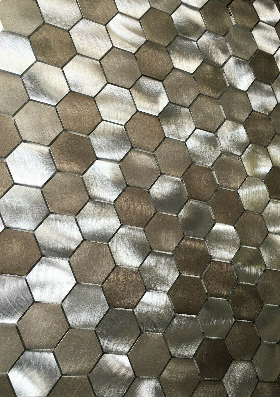 Brushed Aluminum Multi-Color 2 inch Hexagon Mosaic Backsplash Tile (BOX OF 10)