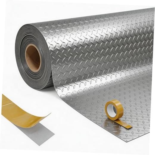 4×8 FT Garage Floor Mat,Thickened Diamond Plate PVC Garage Mats 4*8 ft silver