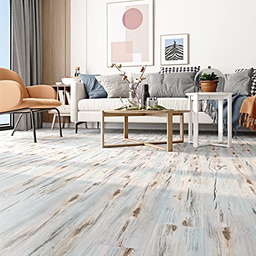6″x36″ Reclaimed Wood Peel and Stick Floor Tile Waterproof 6 x 36 Inch 5 Blue