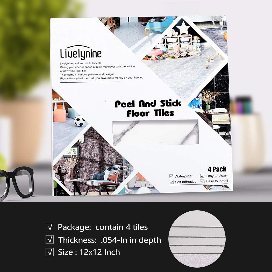 Peel and Stick Floor Tile 12 X 12 in White Marble Vinyl Flooring 4 Pack