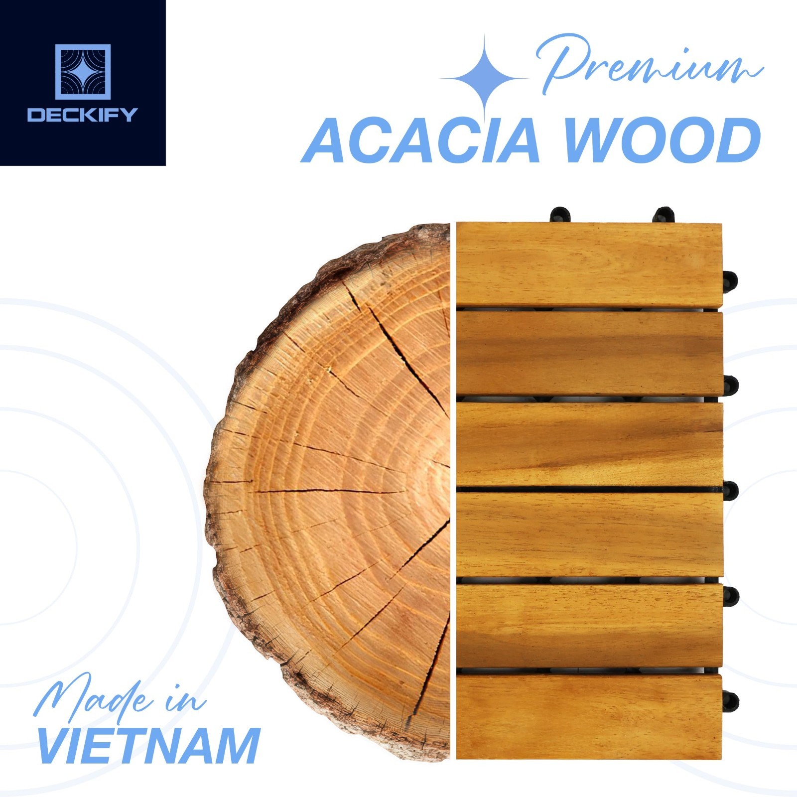 9Pcs Acacia Wood Interlocking Patio Deck Tiles 12″x12″ Waterproof Outdoor Floori