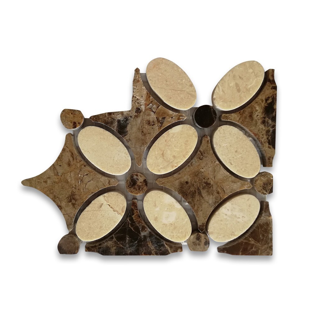M9C4CXP Crema Marfil Marble Flower Mosaic Border Decorative Accent Tile Polish