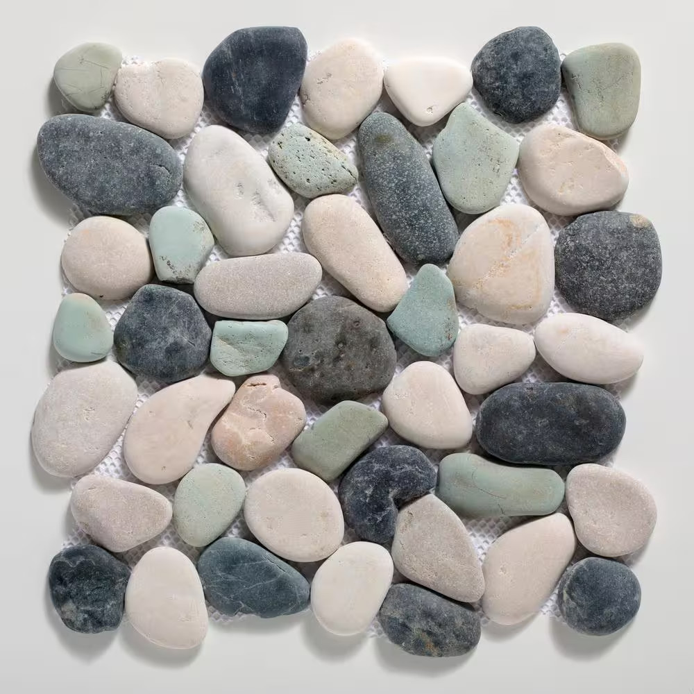 Classic Pebble Tile Black/Green/Tan 11-1/4 In. X 11-1/4 In. X 12.7 Mm Mesh-Mount