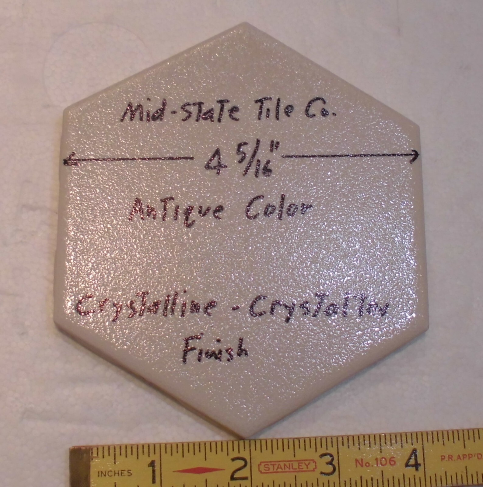 1 pc. Hexagon Ceramic Tile 4-5/16″ Crystalline, Antique White Color by Mid-State