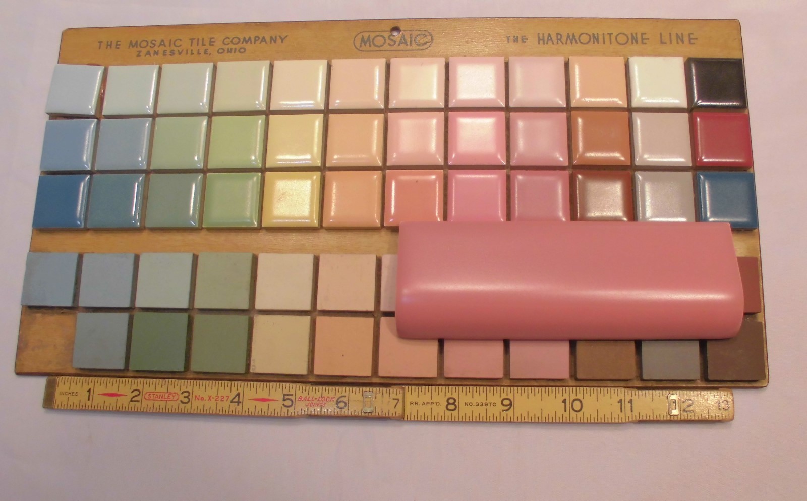 6 pcs. *Dark Lilac* Ceramic Radius bullnose Cap Tiles by The Mosaic Co. “NOS”