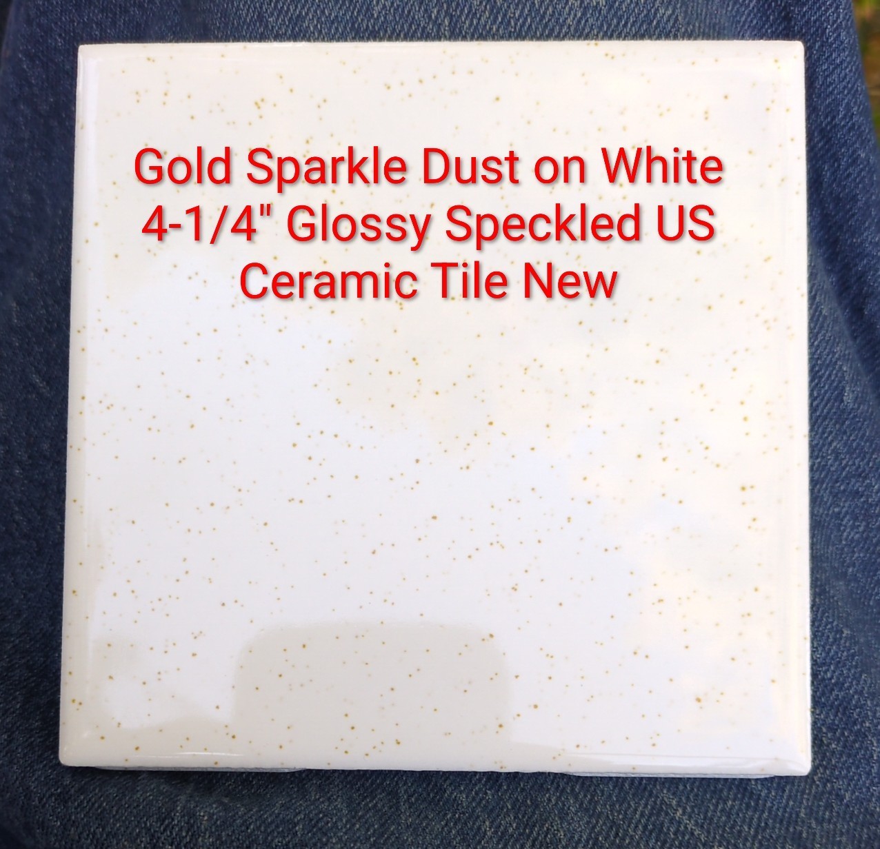 Gold Sparkle Dust on White 4-1/4″ Glossy Speckled Romany Spartan Tile New N-871