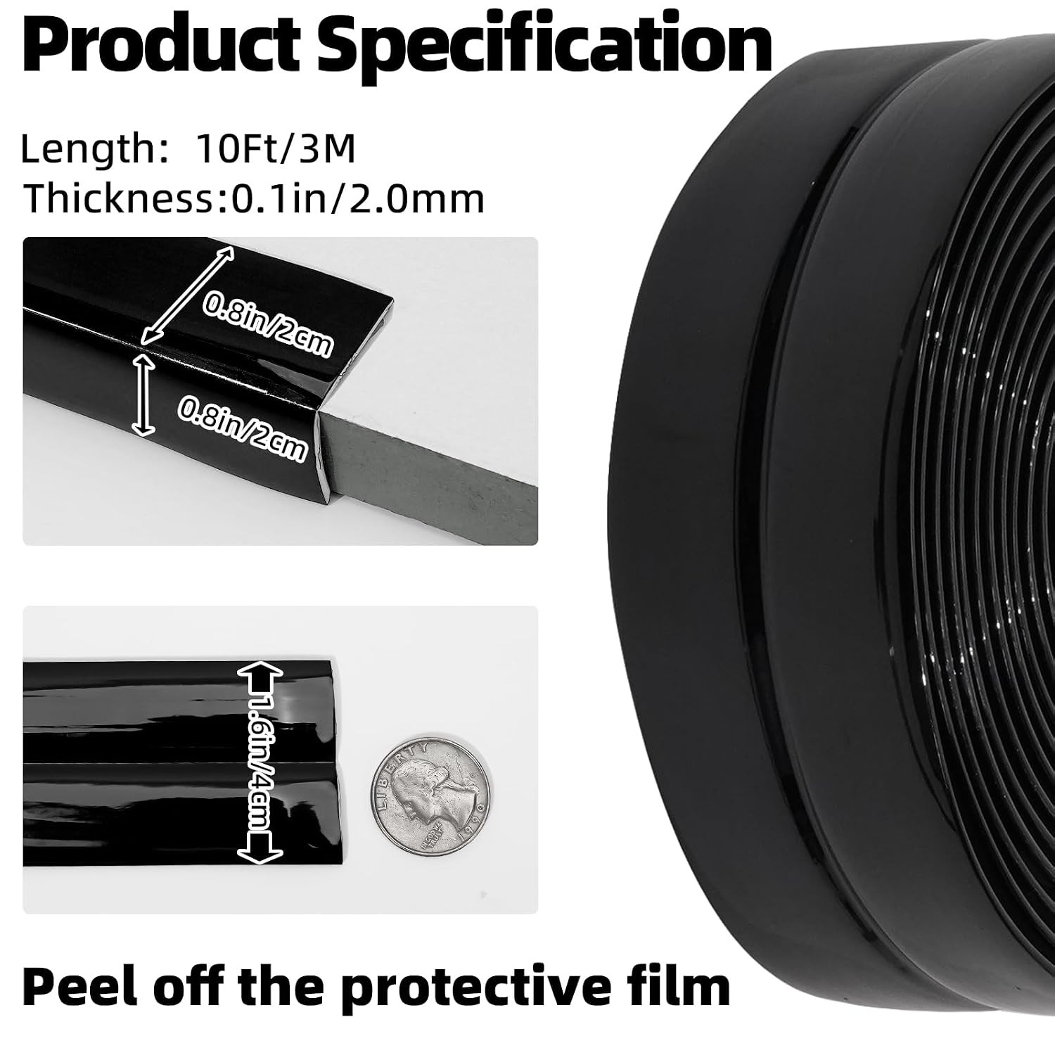 10ft Black Flexible Self-Adhesive 1.57in Wall Molding Trim 10ft Wall Molding