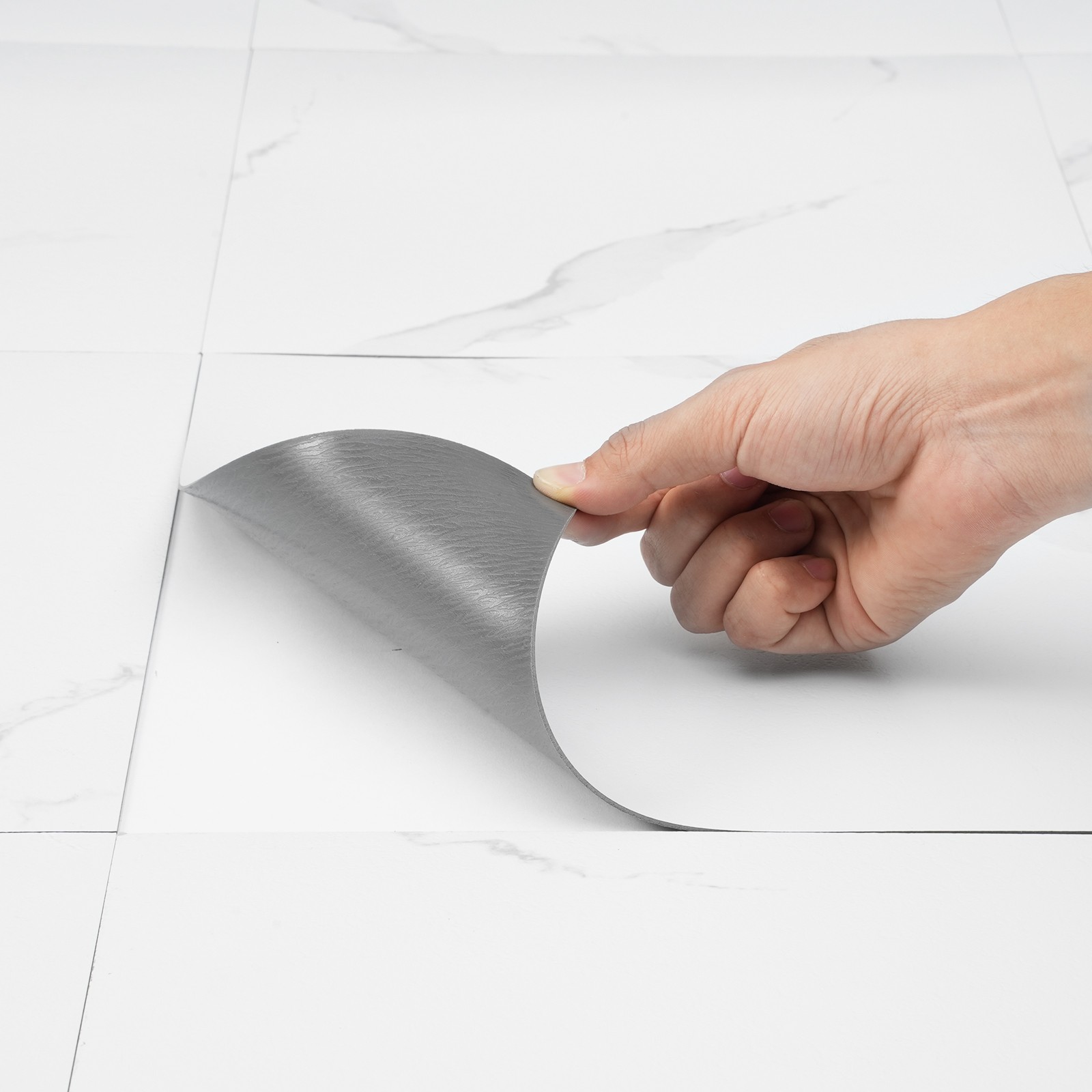 VEVOR 12” x 12” Self Adhesive Vinyl Floor Tiles 50 PCS 1.5mm Thick White Marble