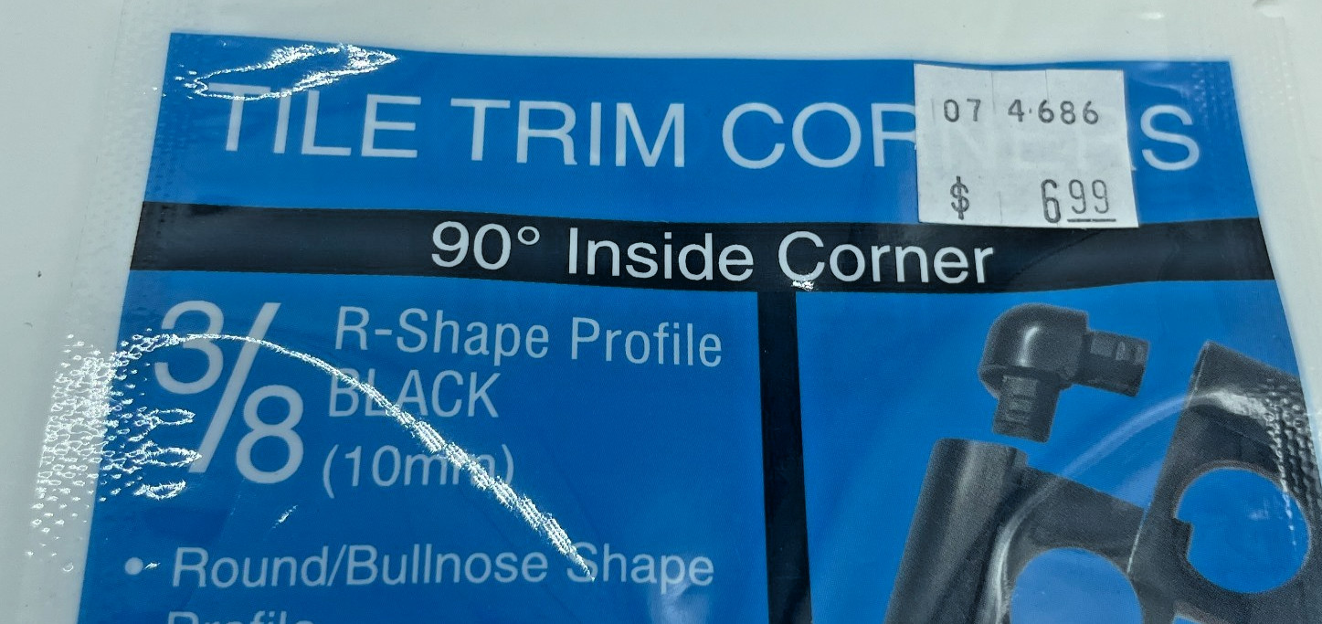 Tile Trim Corner 90° Inside Corner 3/8″ R-Square Shape Black Finish lot of 6
