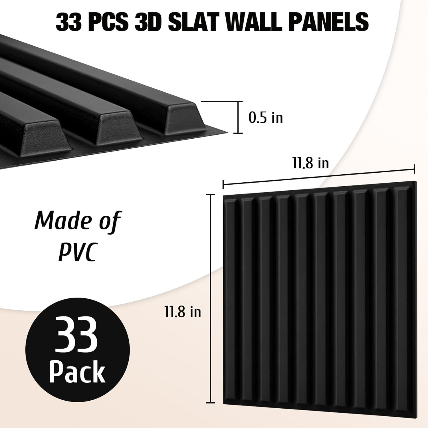 33 Pcs 3D PVC Wall Panels 12x12in Textured Tiles for Modern Home Decor (Black)