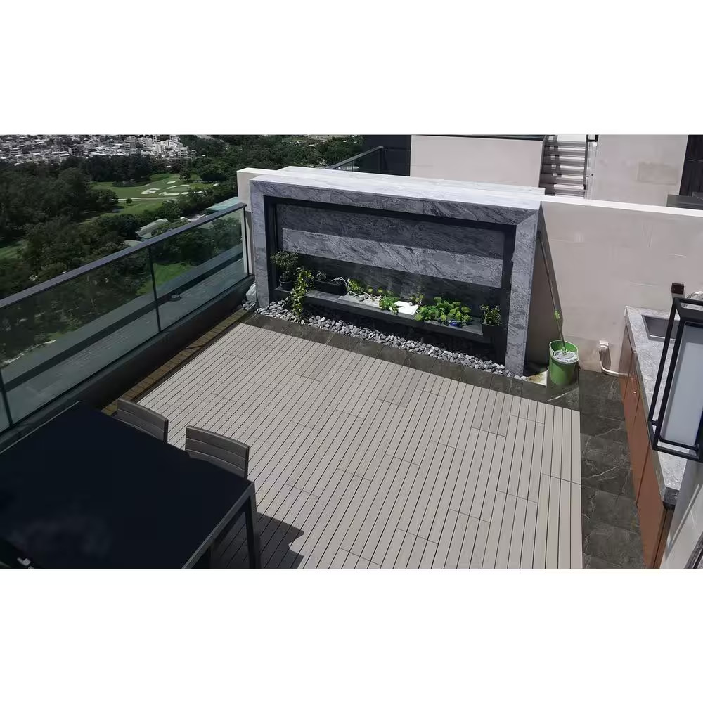 12 In. X 12 In. Outdoor Ceramic Quick Deck Tiles (5-Pieces per Box) Bari in Dark